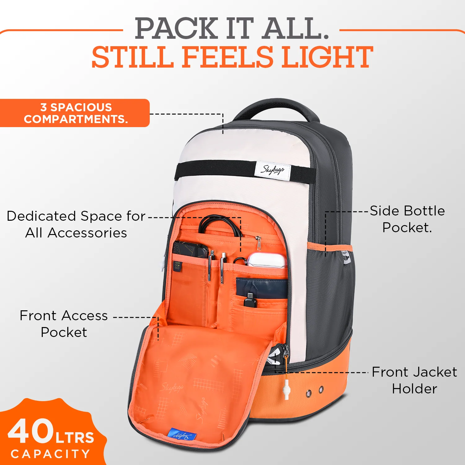 Skybags ACTIV 02 LAPTOP BP 40L ORANGE-BLACK - Image 2