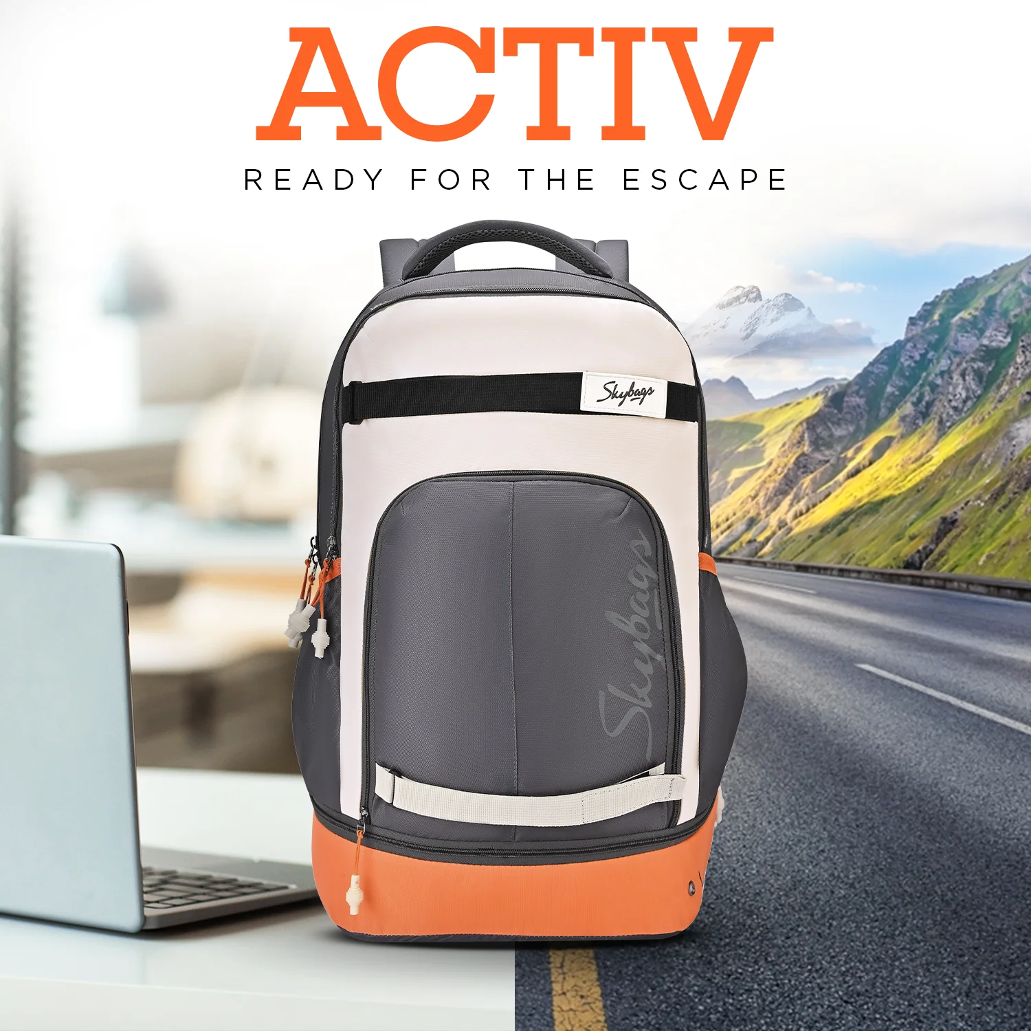 Skybags ACTIV 02 LAPTOP BP 40L ORANGE-BLACK - Image 8