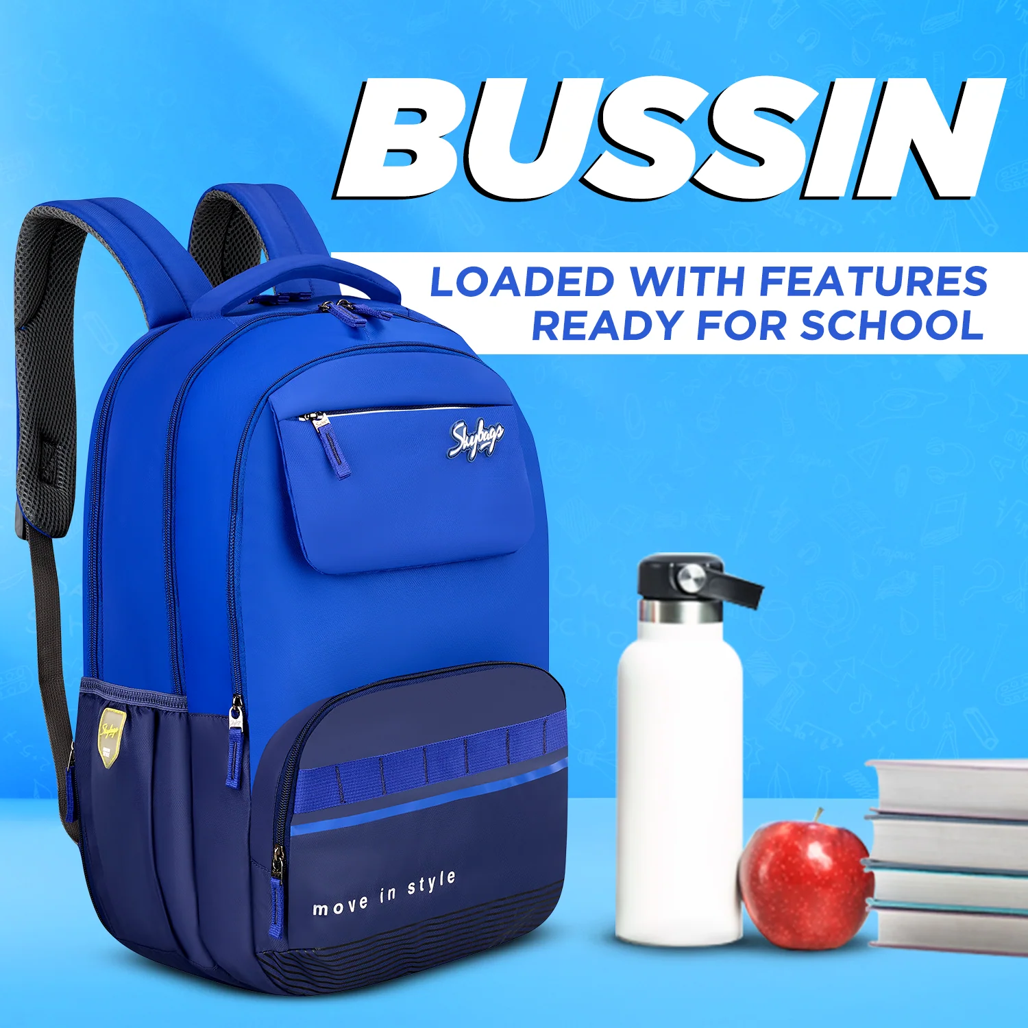 Skybags Bussin 01 School Backpack, Blue - Image 2