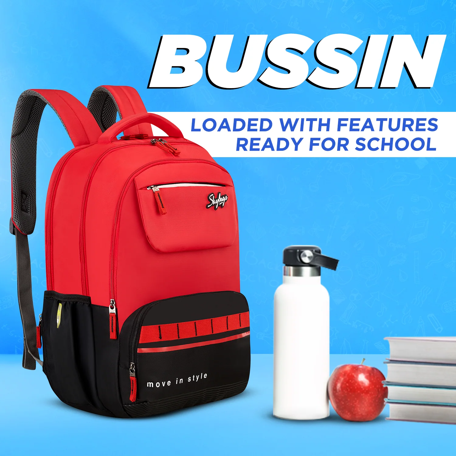 Skybags Bussin 02 School Backpack, Red - Image 2
