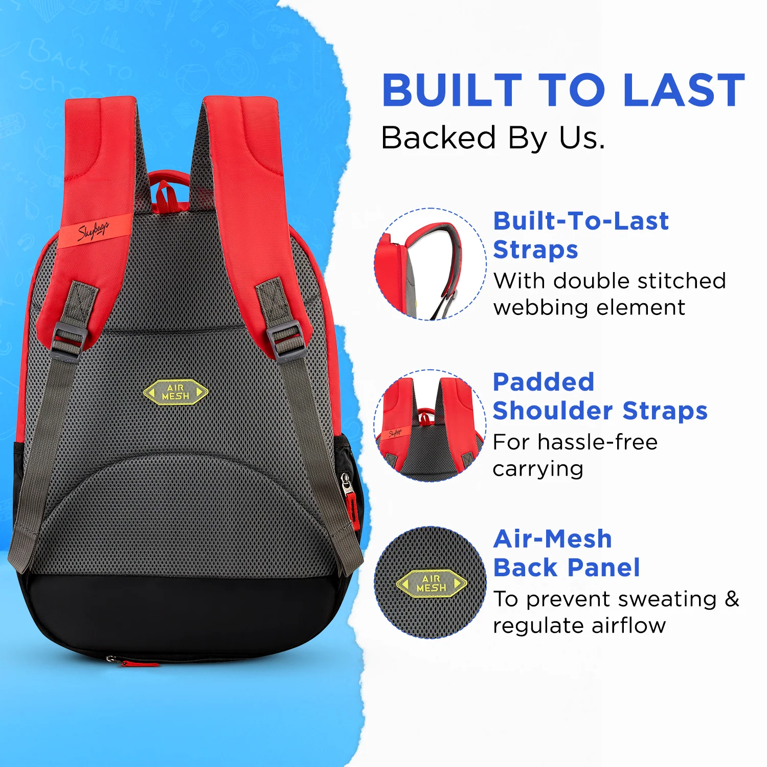 Skybags Bussin 02 School Backpack, Red - Image 5
