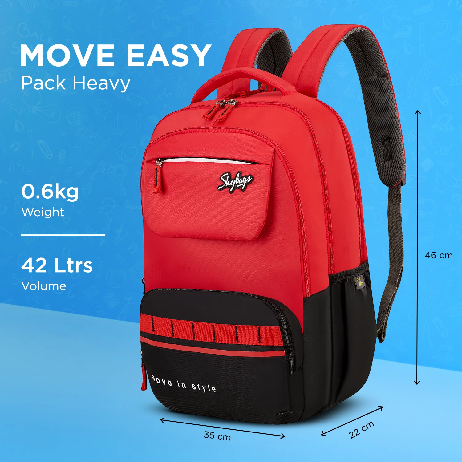 Skybags Bussin 02 School Backpack, Red - Image 7