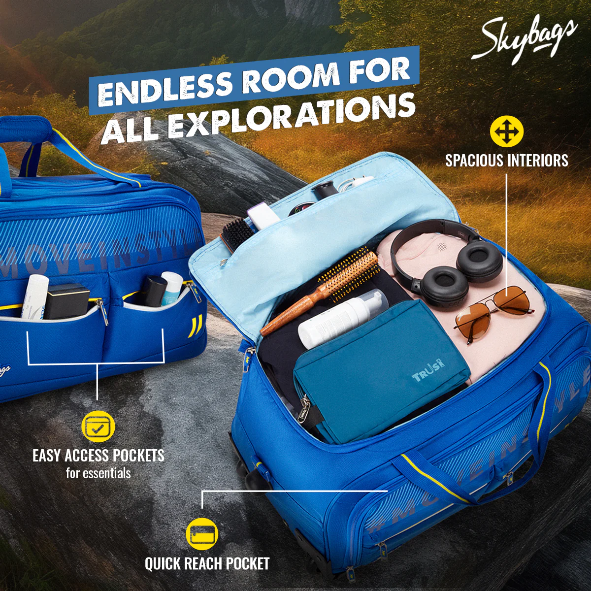 SKYBAGS MUSE DUFFLE MEDIUM CHECKIN LUGGAGE TROLLEY BAG BLUE - Image 12