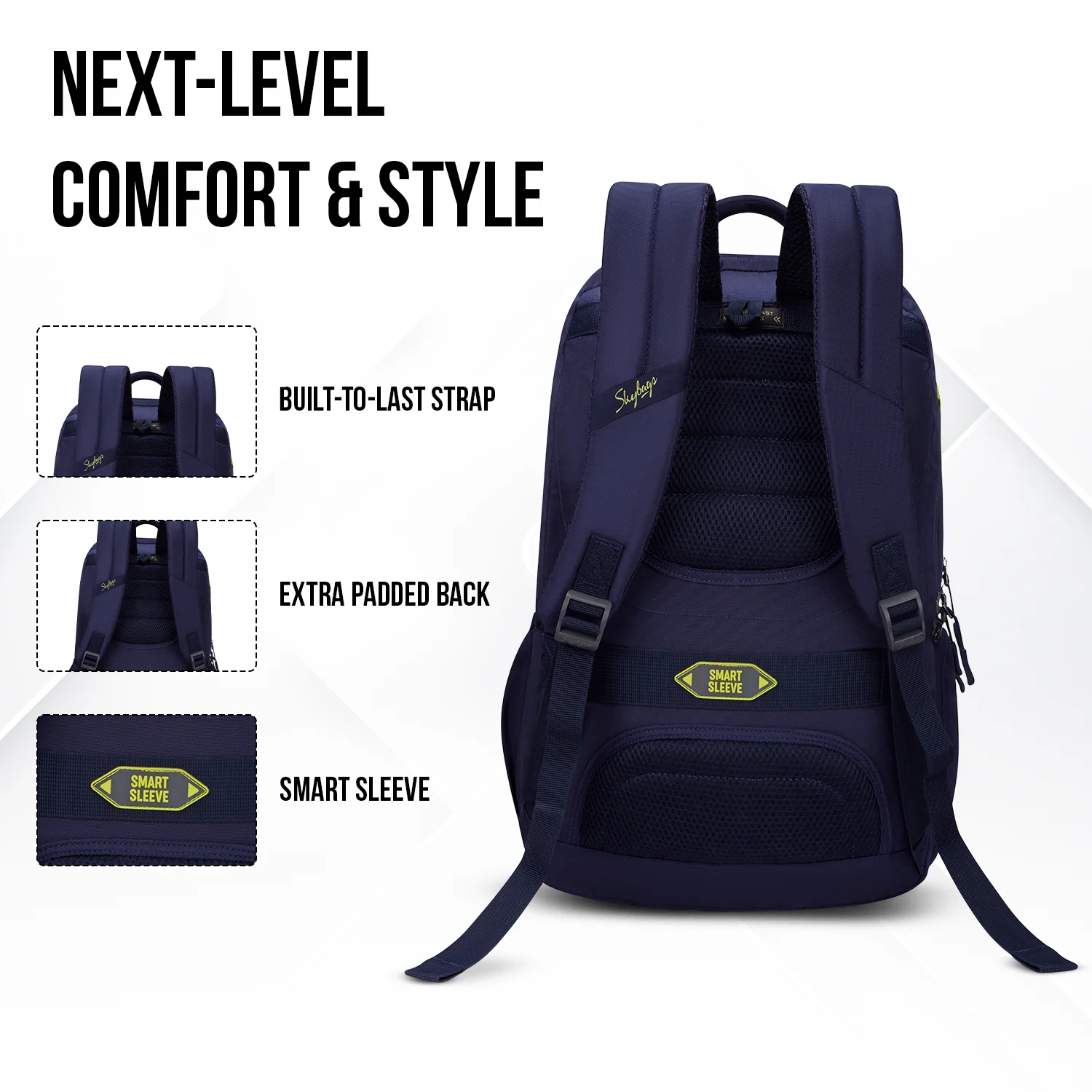 Skybags Network NXT 26L Laptop Bag for Men & Women, 3 Spacious Compartments, Anti Theft Gadget Organizer, Rain Cover Ideal For Work Office Backpack, College Bag & Travel Backpack, Navy - Image 5