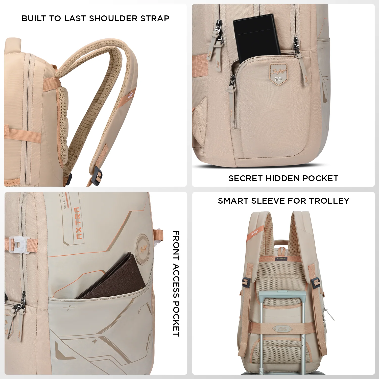 Skybags NEXTRA V2 LAPTOP BACKPACK BEIGE - Image 10