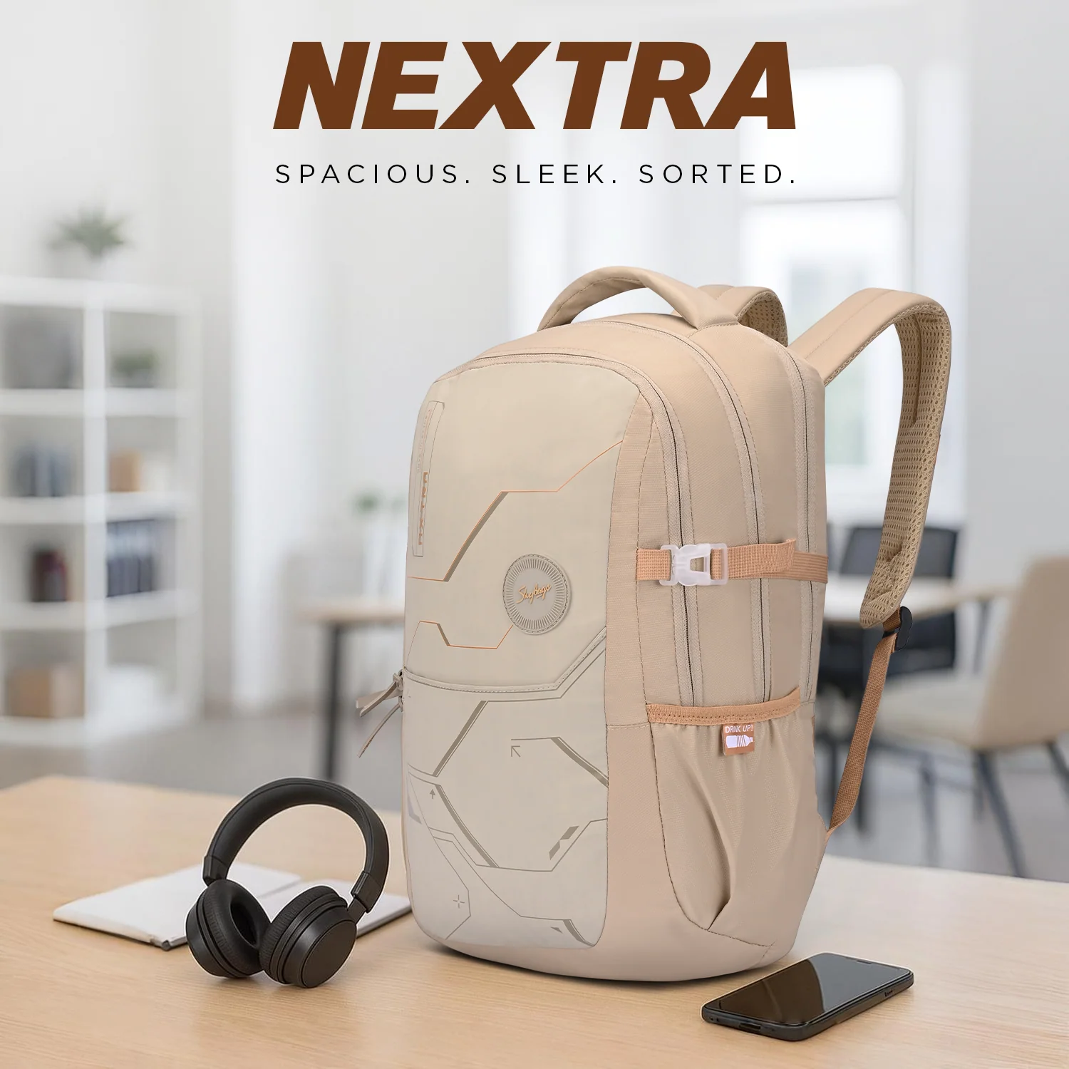 Skybags NEXTRA V2 LAPTOP BACKPACK BEIGE - Image 3