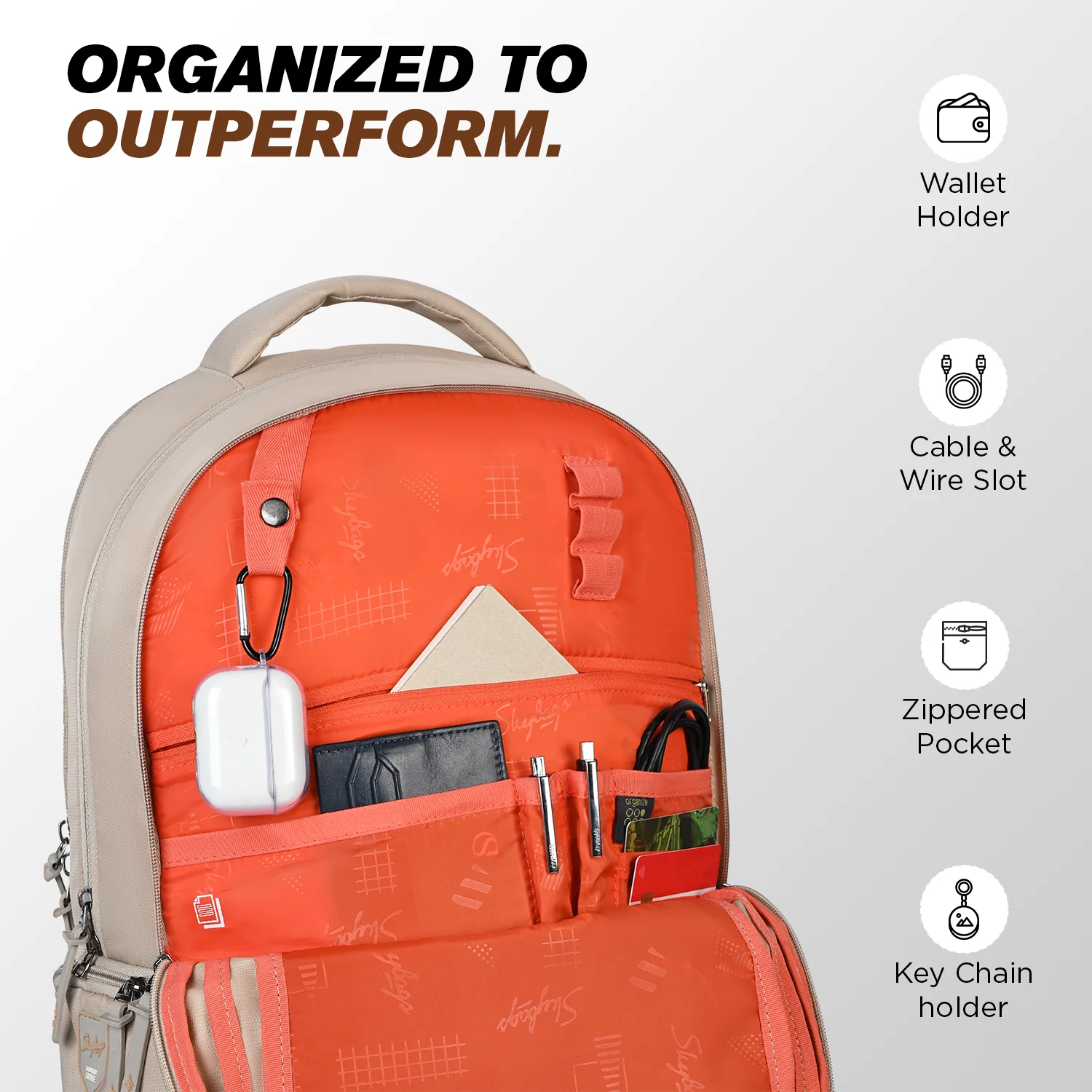 Skybags NEXTRA V2 LAPTOP BACKPACK BEIGE - Image 5