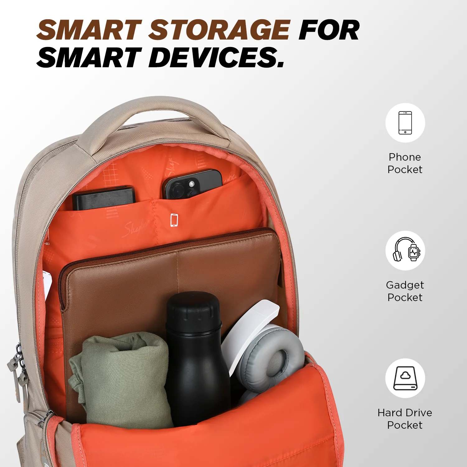 Skybags NEXTRA V2 LAPTOP BACKPACK BEIGE - Image 6