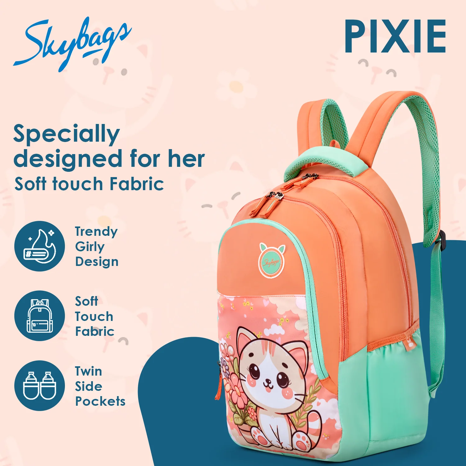 Skybags Pixie 01 School Backpack, Pink - Image 2