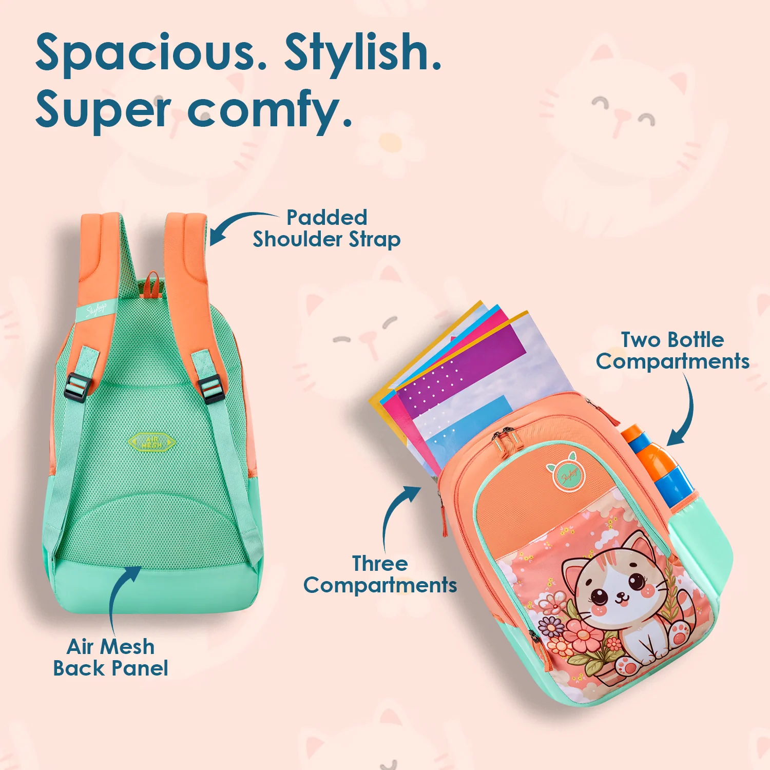 Skybags Pixie 01 School Backpack, Pink - Image 3