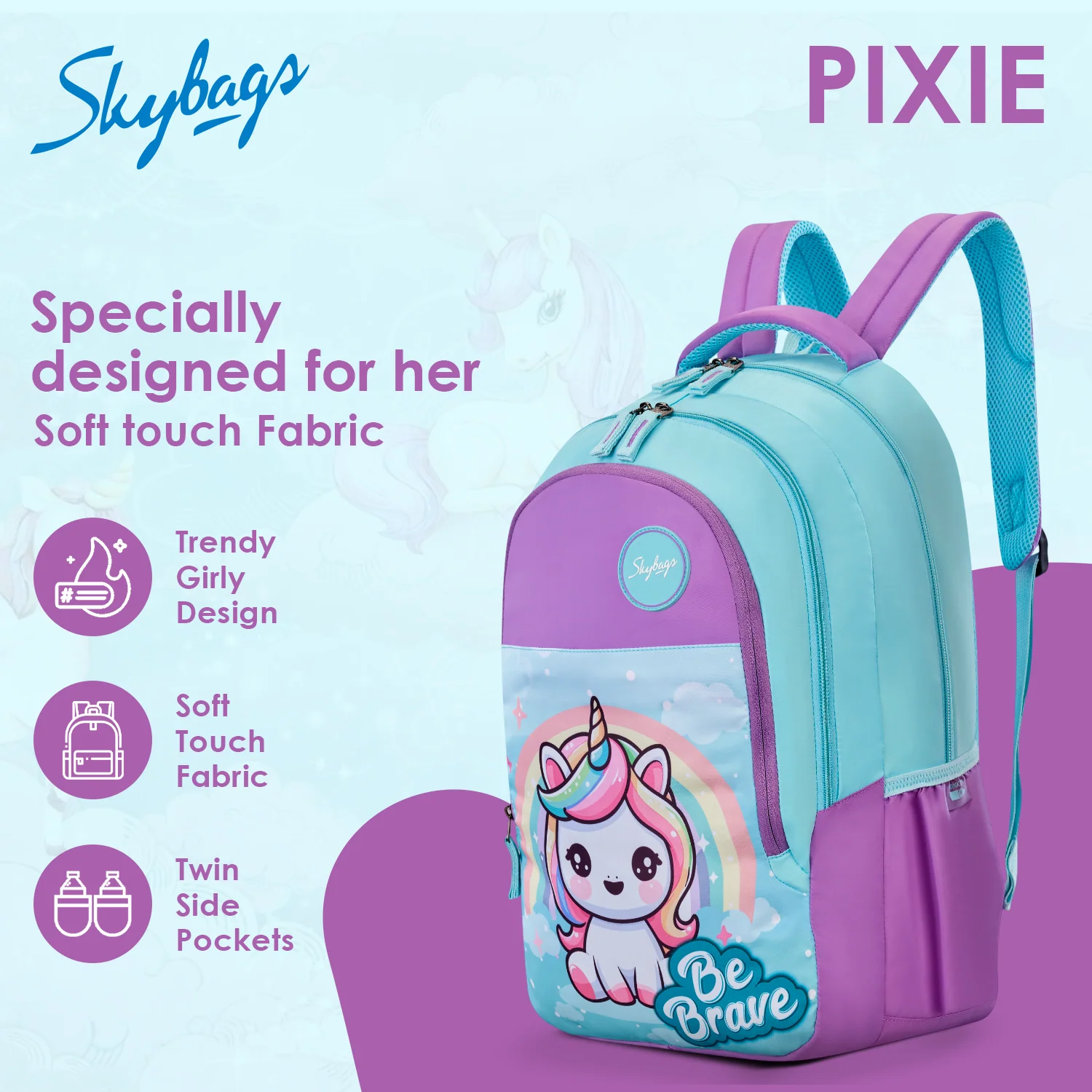 Skybags Pixie 02 School Backpack, Blue - Image 2