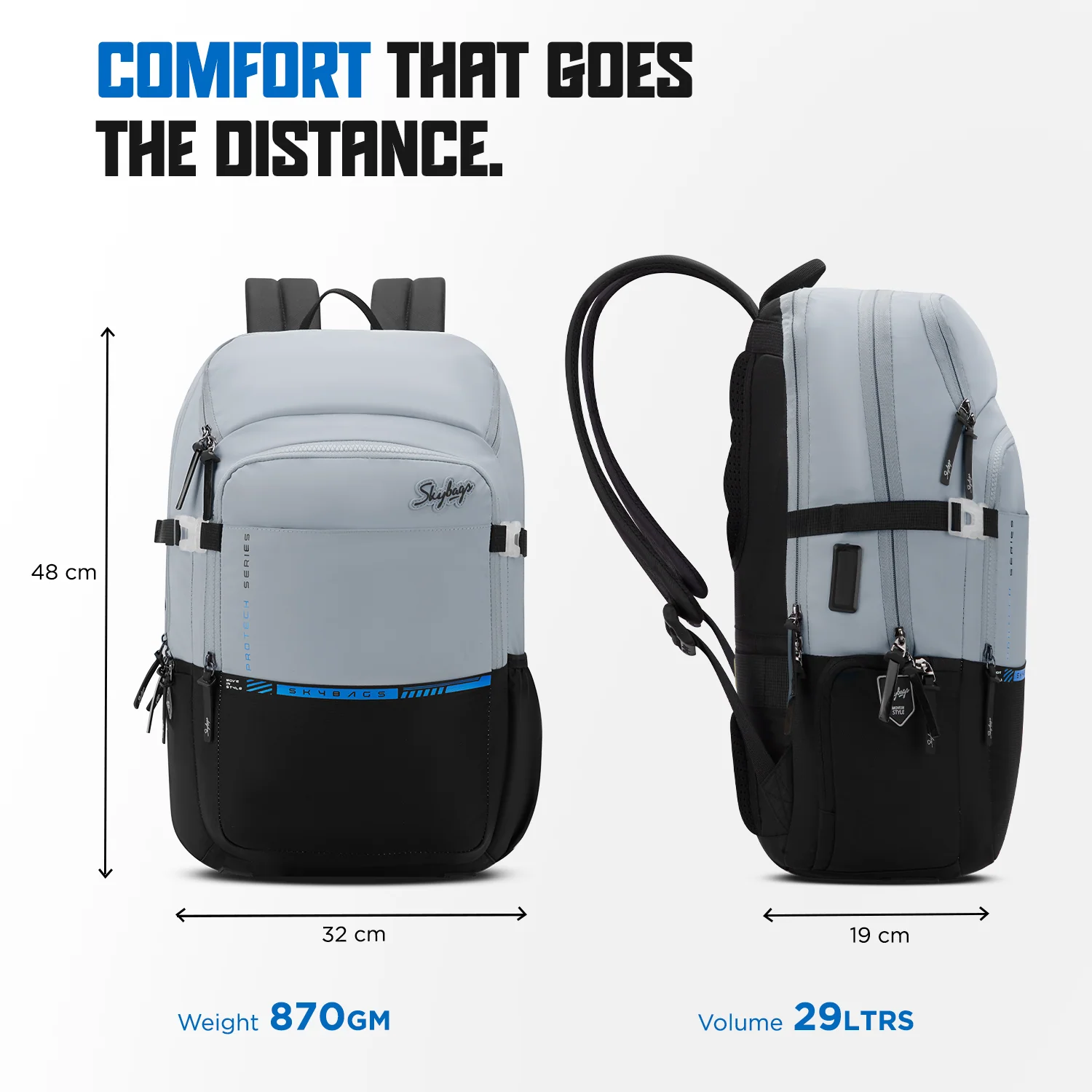 Skybags PROTECH V2 LAPTOP BACKPACK GREY BLUE - Image 10