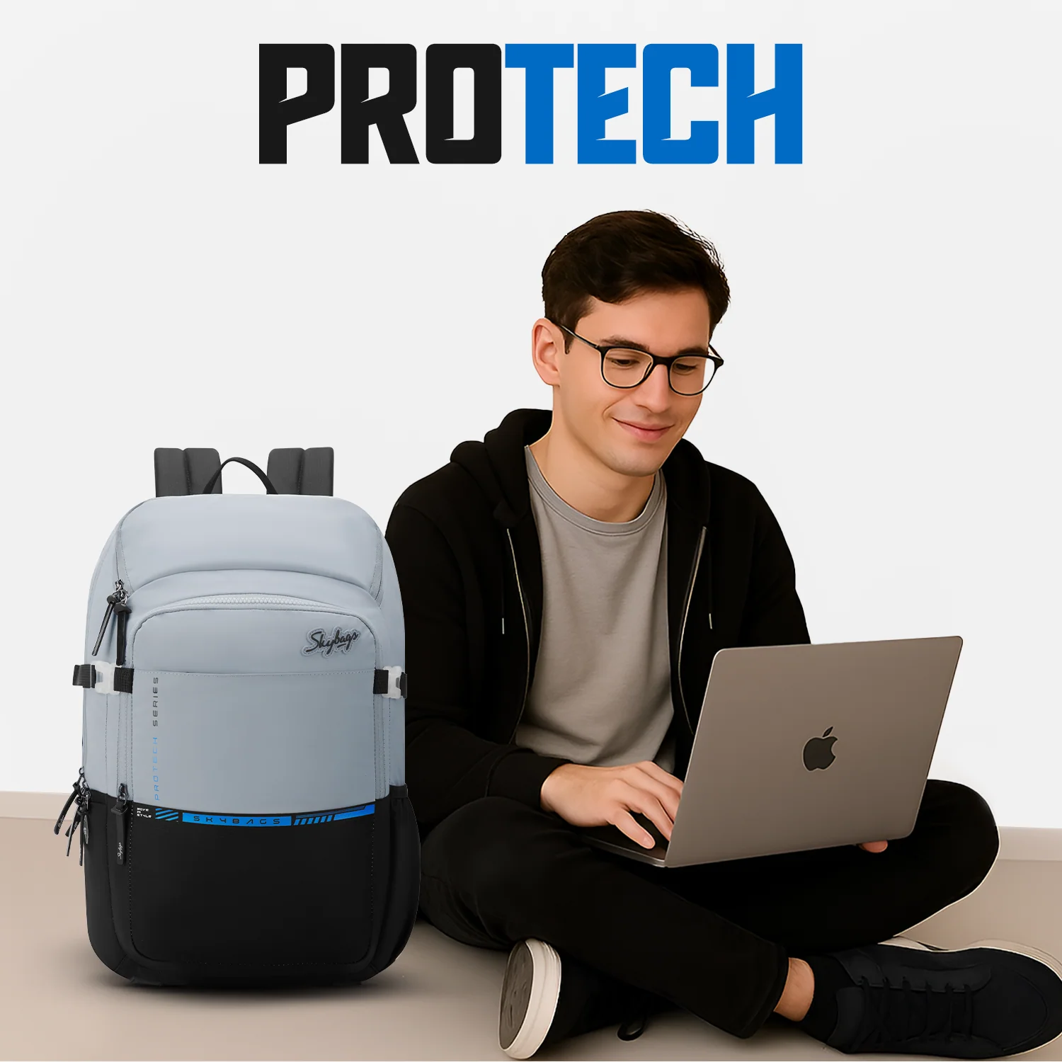 Skybags PROTECH V2 LAPTOP BACKPACK GREY BLUE - Image 3