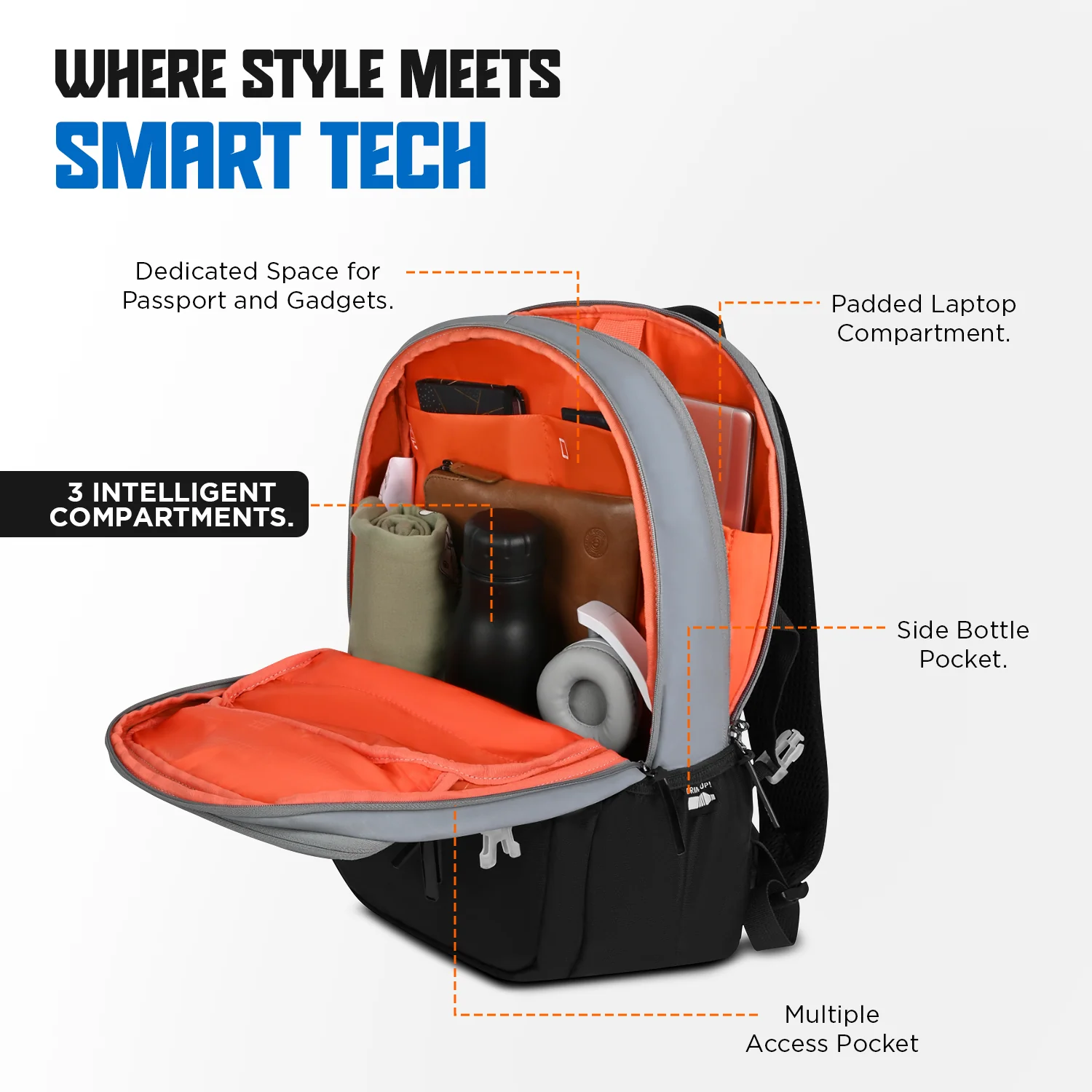 Skybags PROTECH V2 LAPTOP BACKPACK GREY BLUE - Image 4