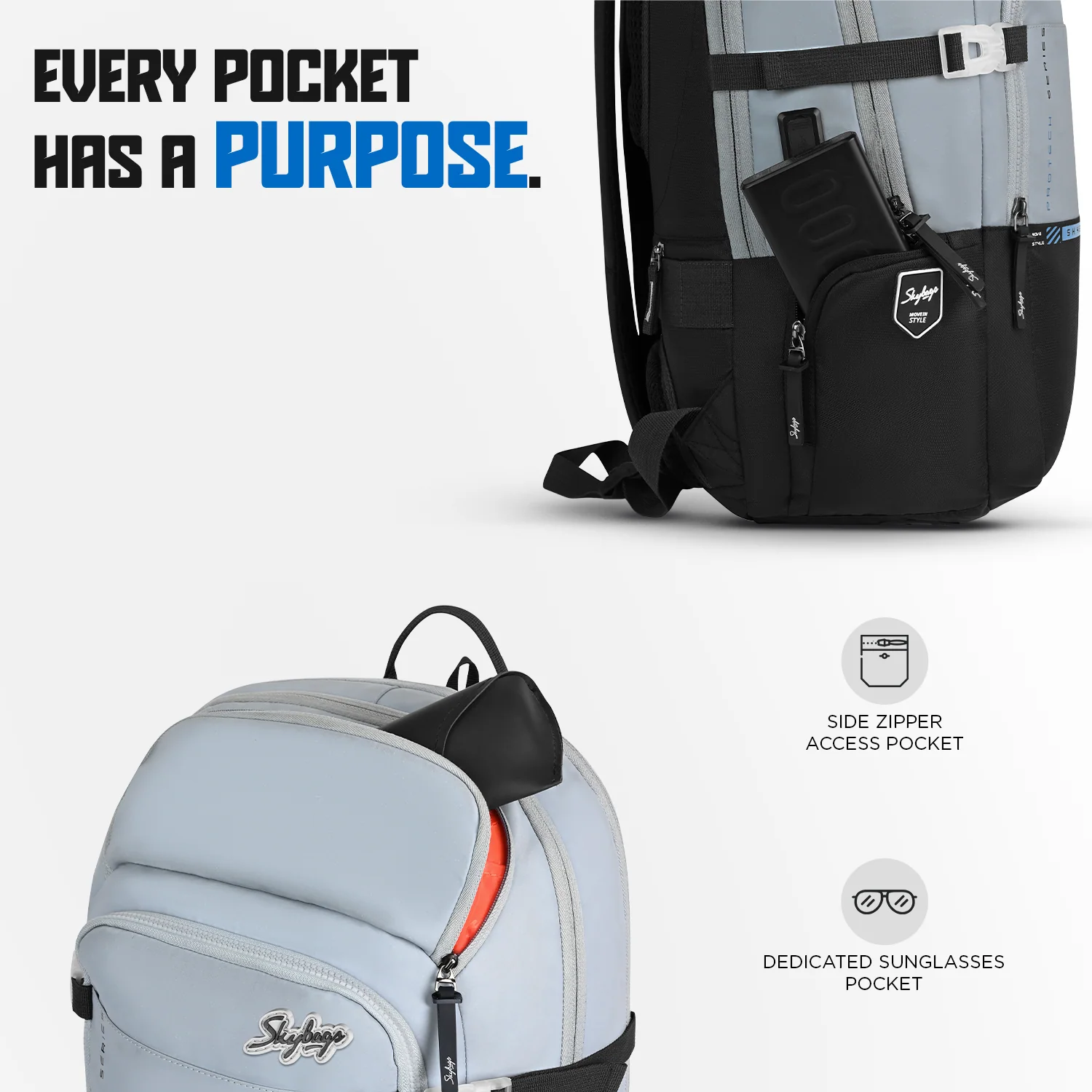 Skybags PROTECH V2 LAPTOP BACKPACK GREY BLUE - Image 5