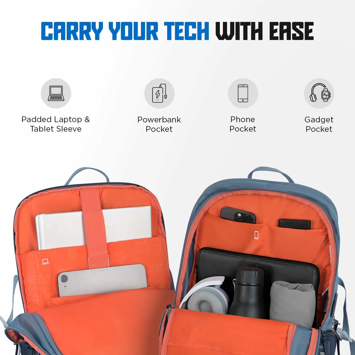 Skybags PROTECH V2 LAPTOP BACKPACK GREY BLUE - Image 6