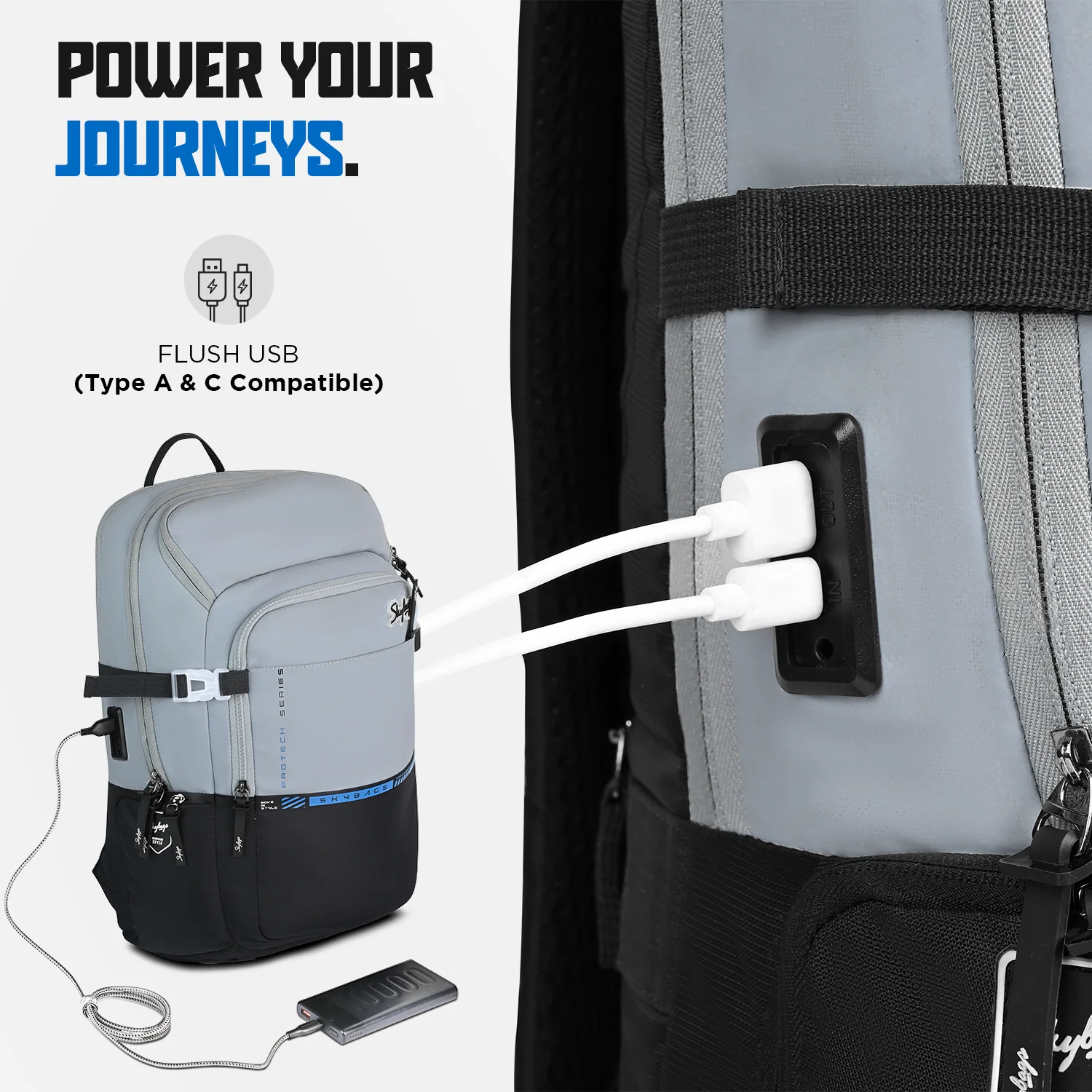 Skybags PROTECH V2 LAPTOP BACKPACK GREY BLUE - Image 7