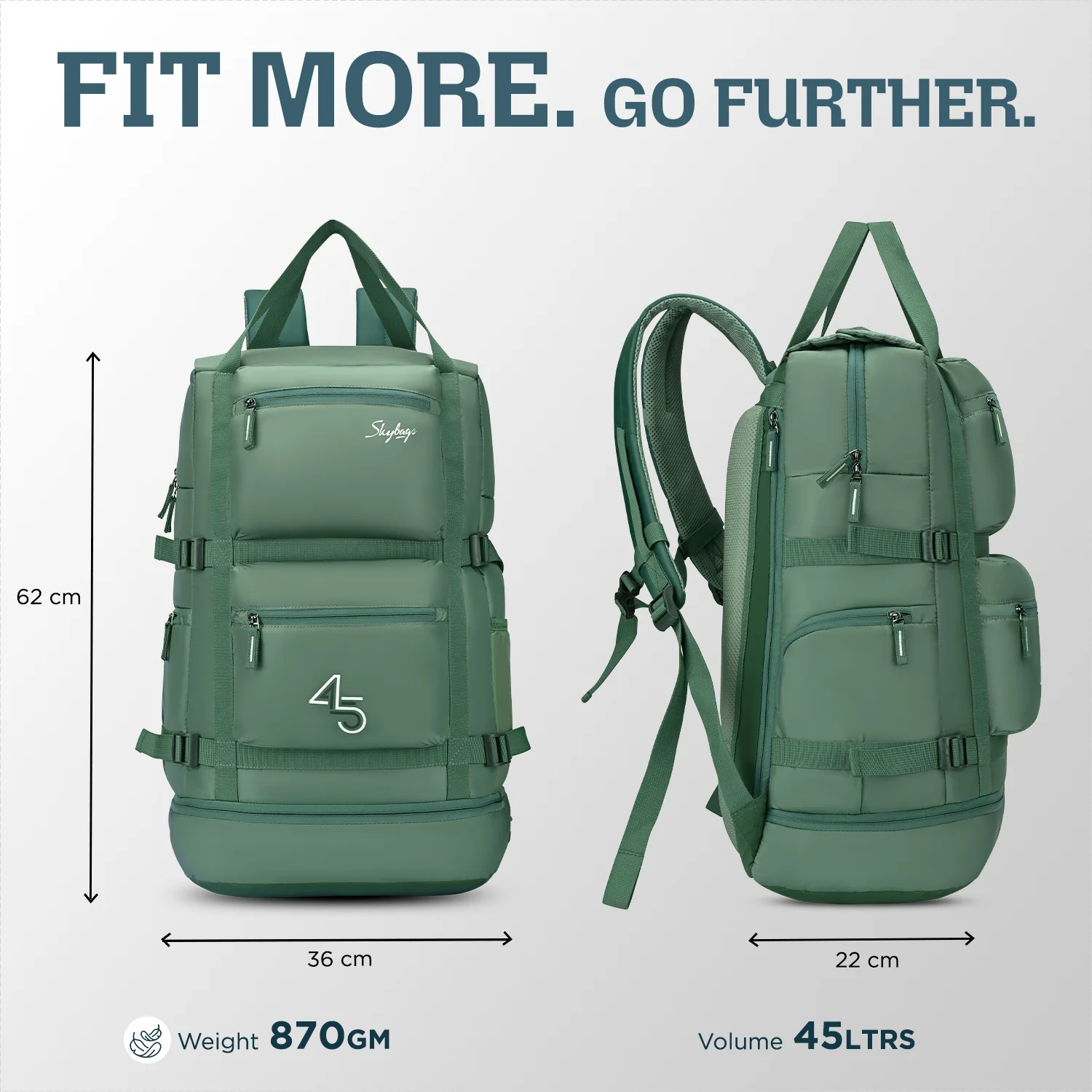 Skybags RIDGE V2 45L 02 LAPTOP WEEKENDER GREEN - Image 8