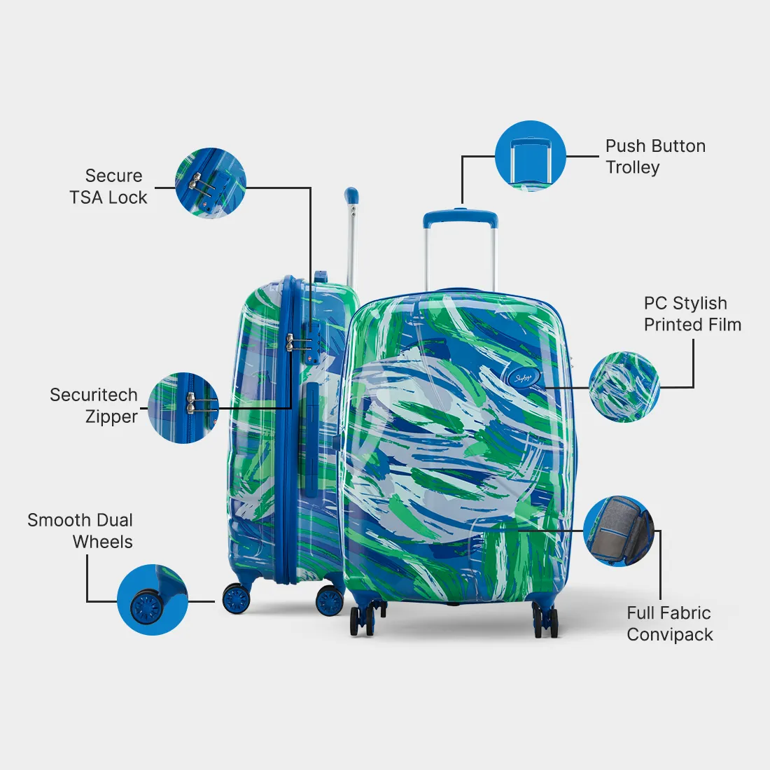 SKYBAGS ABSTRACT HARD CASE LUGGAGE TROLLEY BAG GREEN - Image 6