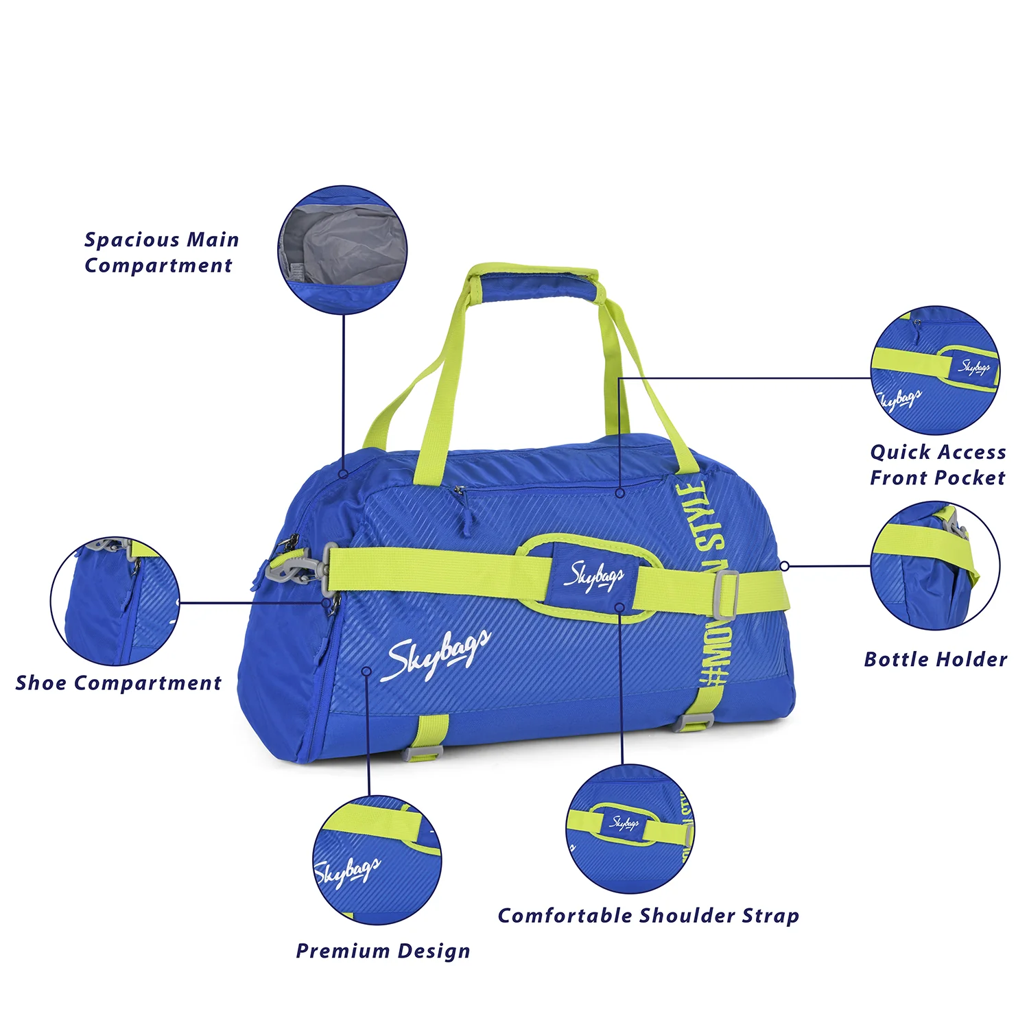 SKYBAGS ACTIVE GYM DUFFLE BAG BLUE - Image 6
