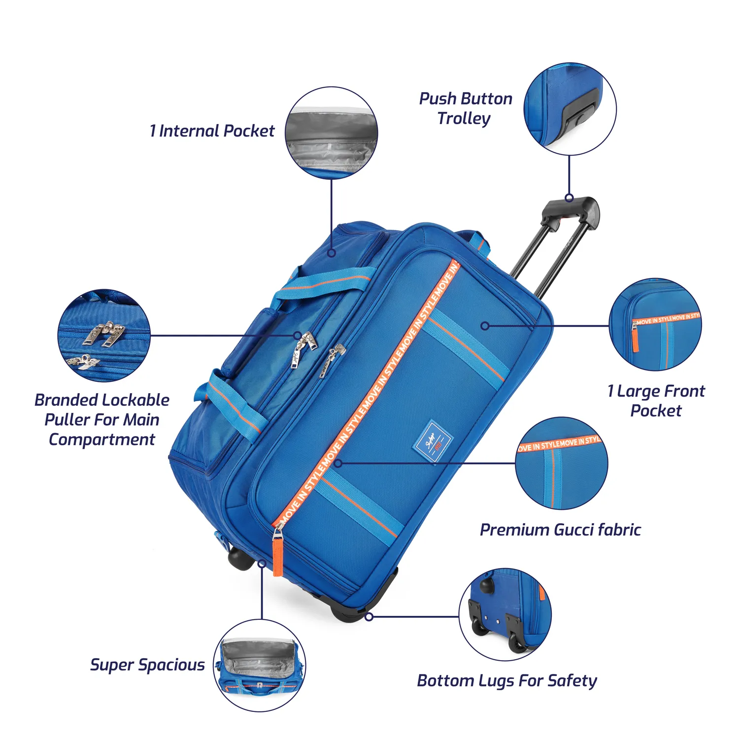 SKYBAGS CASPER PLUS DUFFLE LARGE CHECKIN LUGGAGE TROLLEY BAG BLUE - Image 8