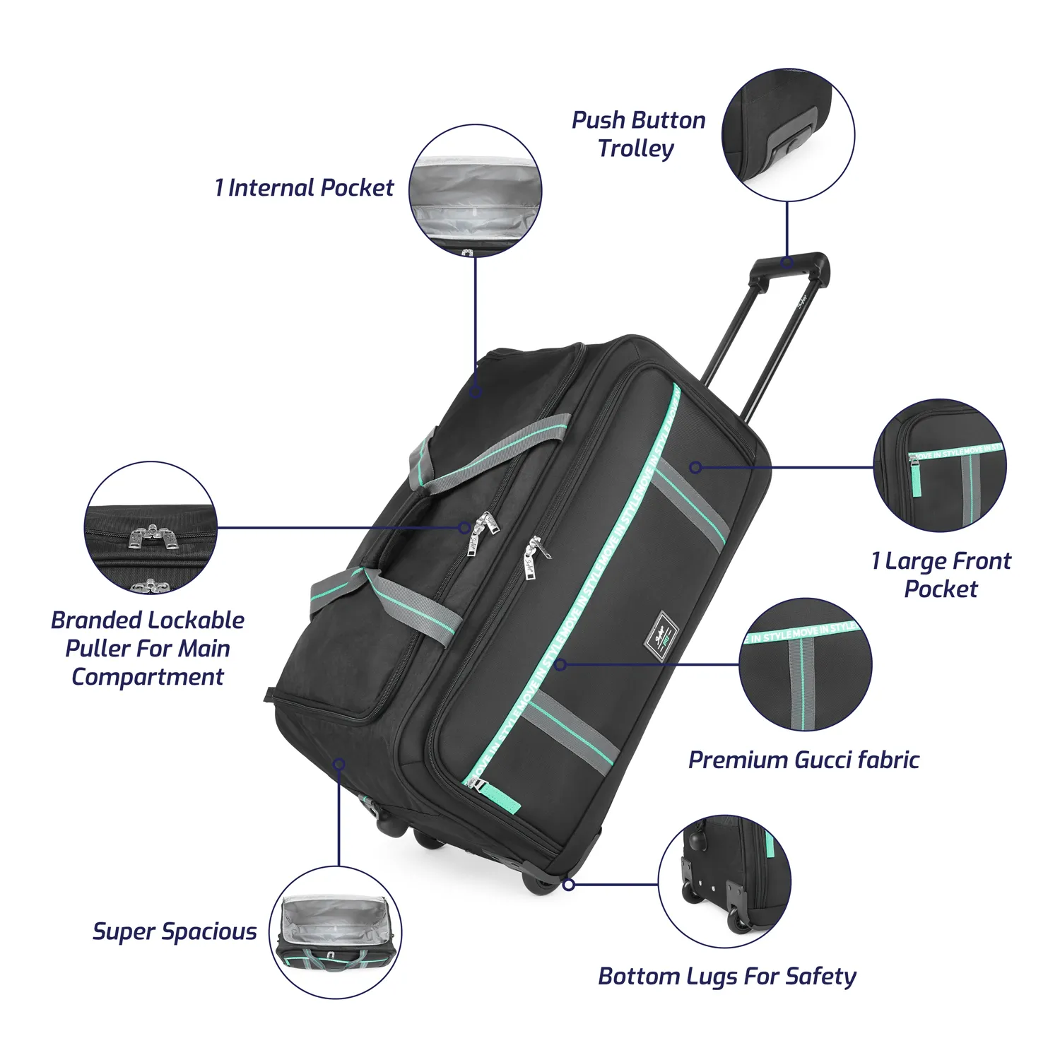 SKYBAGS CASPER PLUS DUFFLE LARGE CHECKIN LUGGAGE TROLLEY BAG BLACK - Image 8