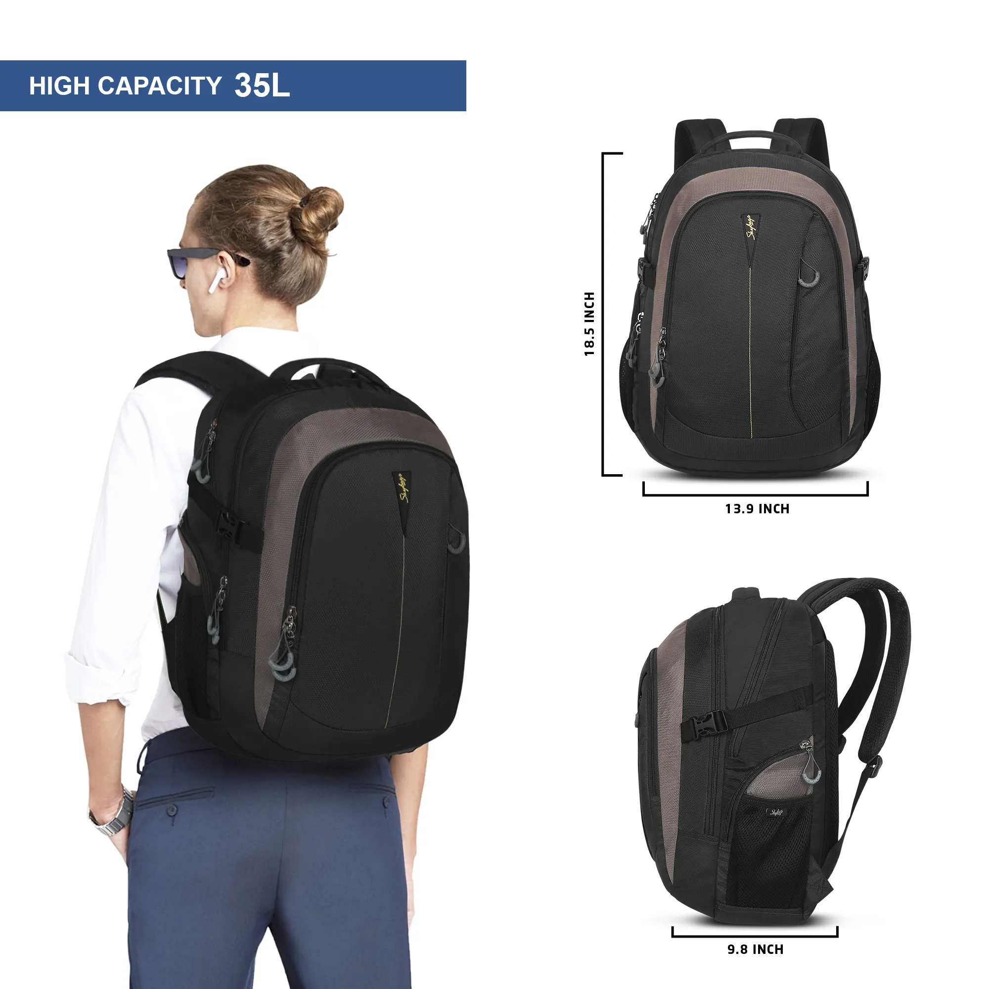 Skybags Chester Plus Laptop Backpack Black - Image 11