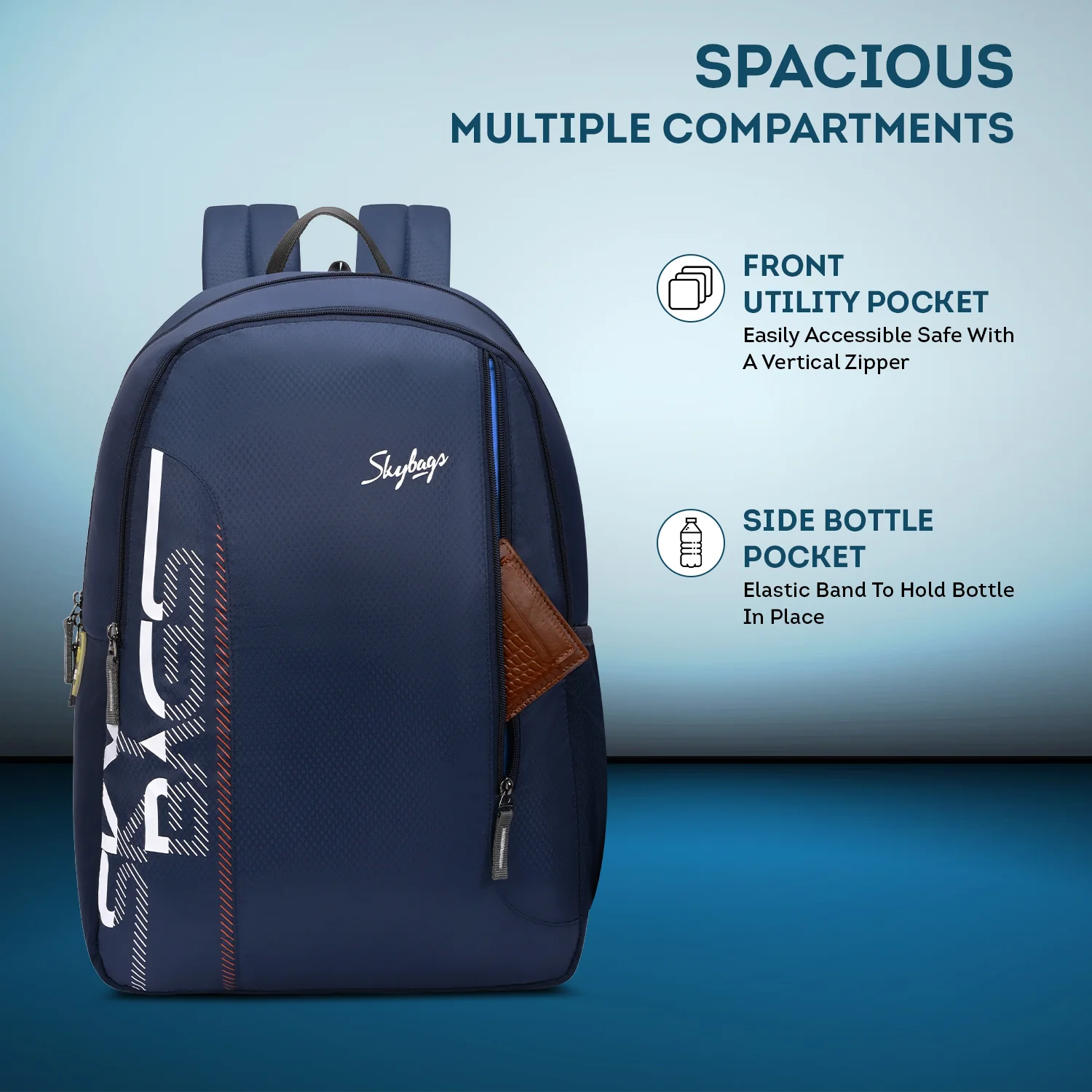 Skybags Dank School Backpack Navy Blue - Image 3