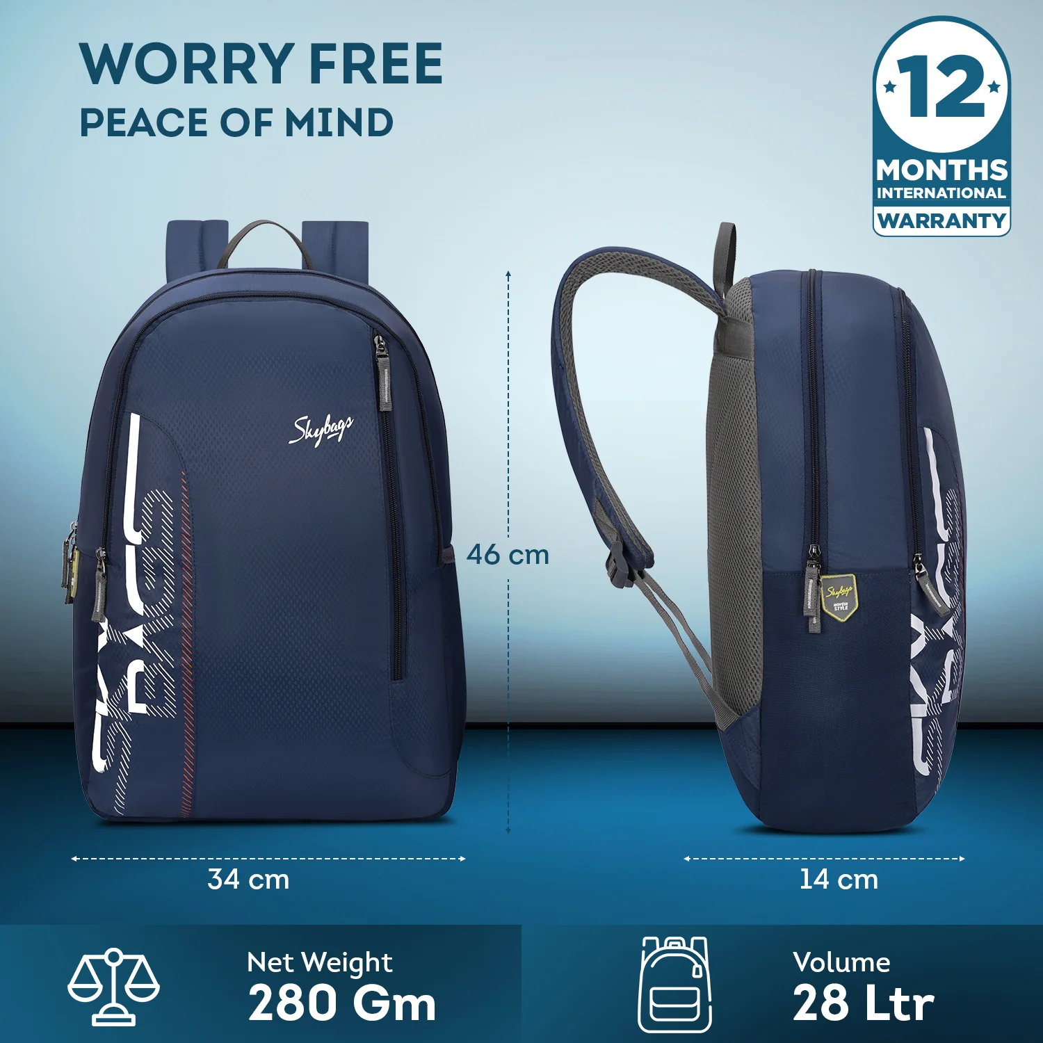 Skybags Dank School Backpack Navy Blue - Image 4