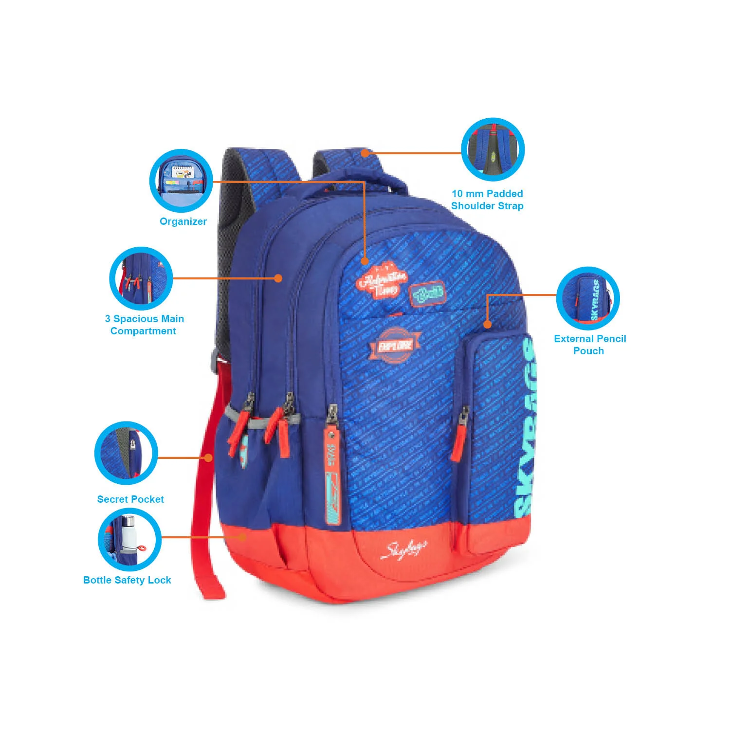 SKYBAGS DRIP NXT  01 BP WITH PENCIL POCKET BLUE - Image 3