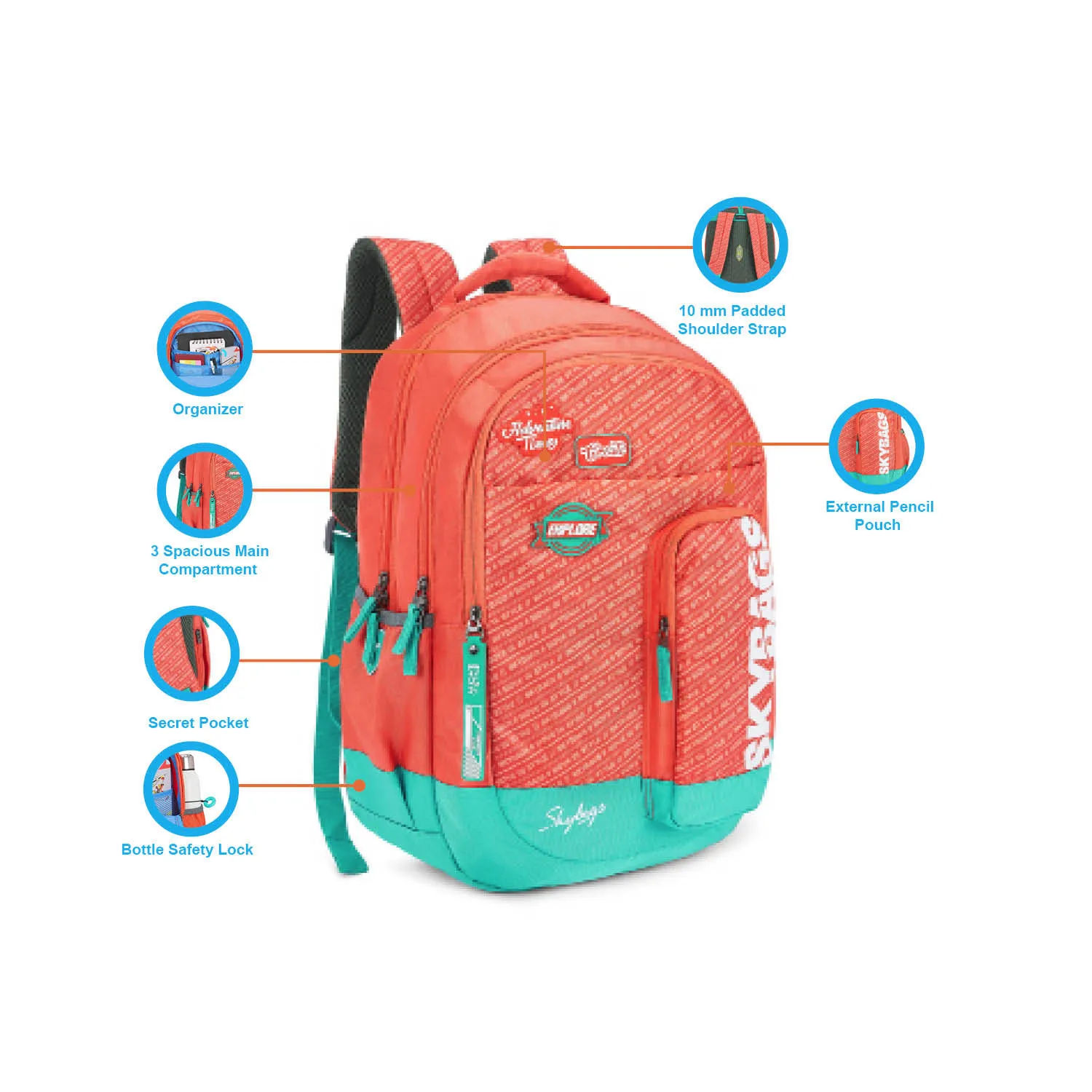 SKYBAGS DRIP NXT 01 BP WITH PENCIL POCKET CORAL - Image 4
