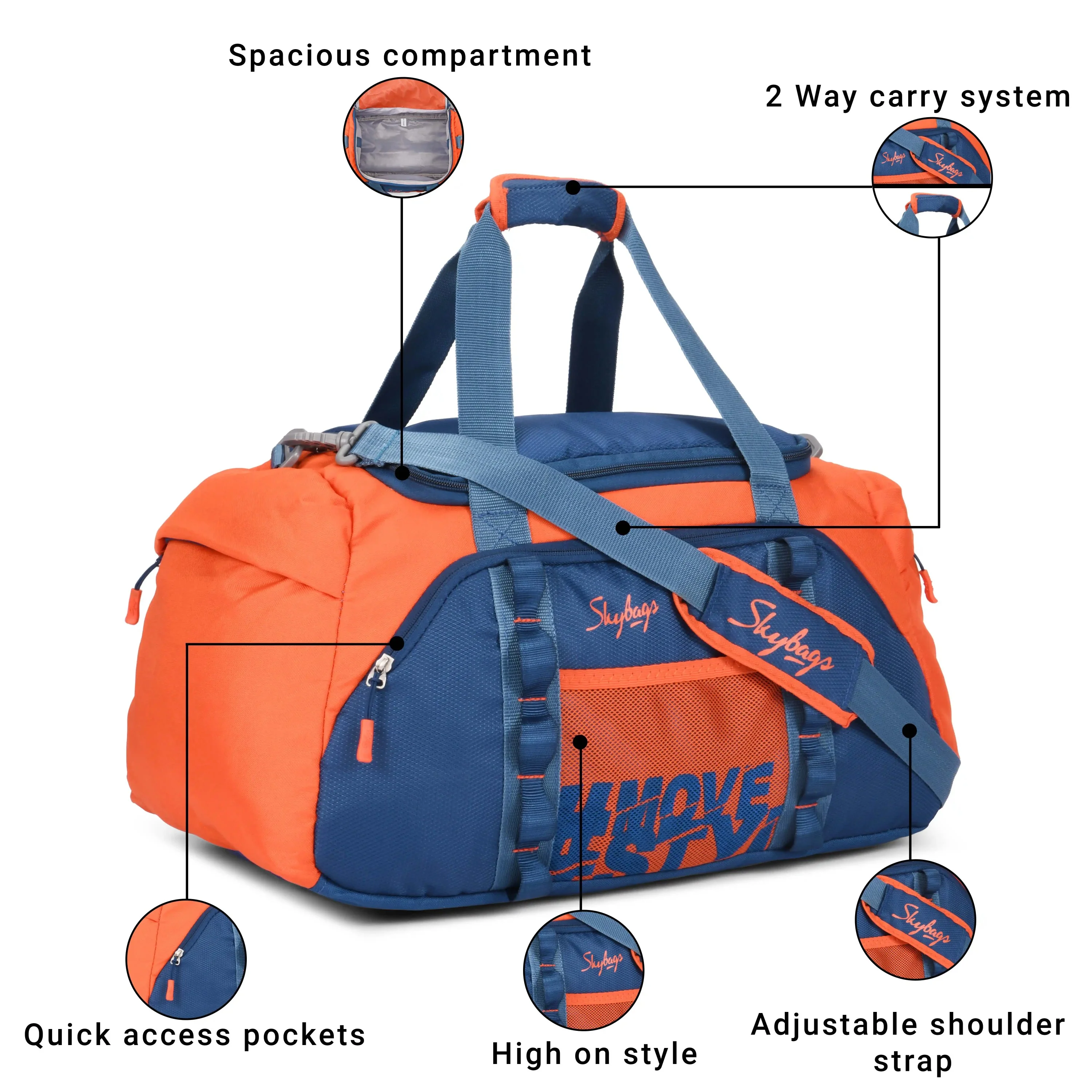 SKYBAGS HUSTLE GYM DUFFLE BAG ORANGE - Image 5