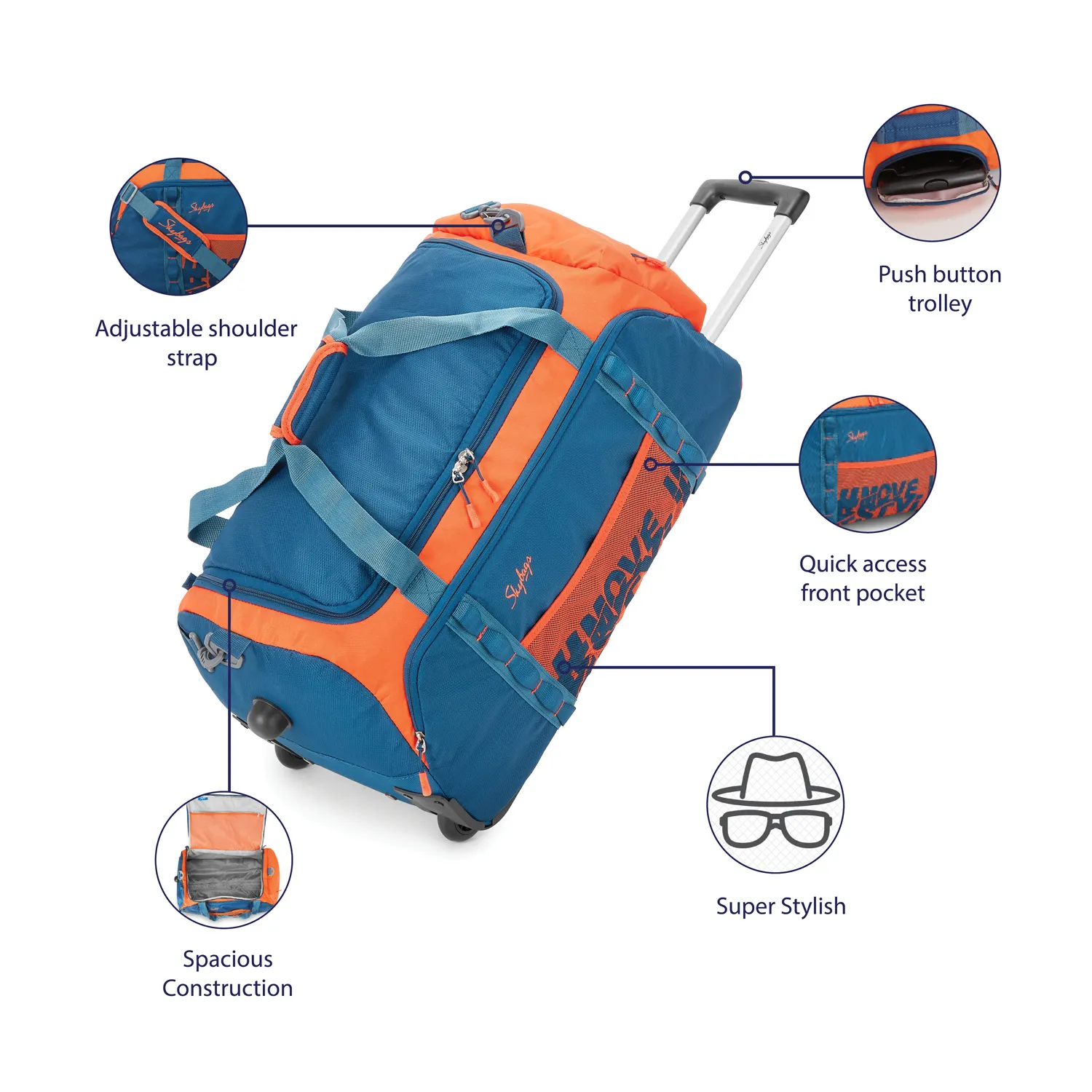 SKYBAGS HUSTLE DUFFLE MEDIUM CHECKIN LUGGAGE TROLLEY BAG ORANGE - Image 5