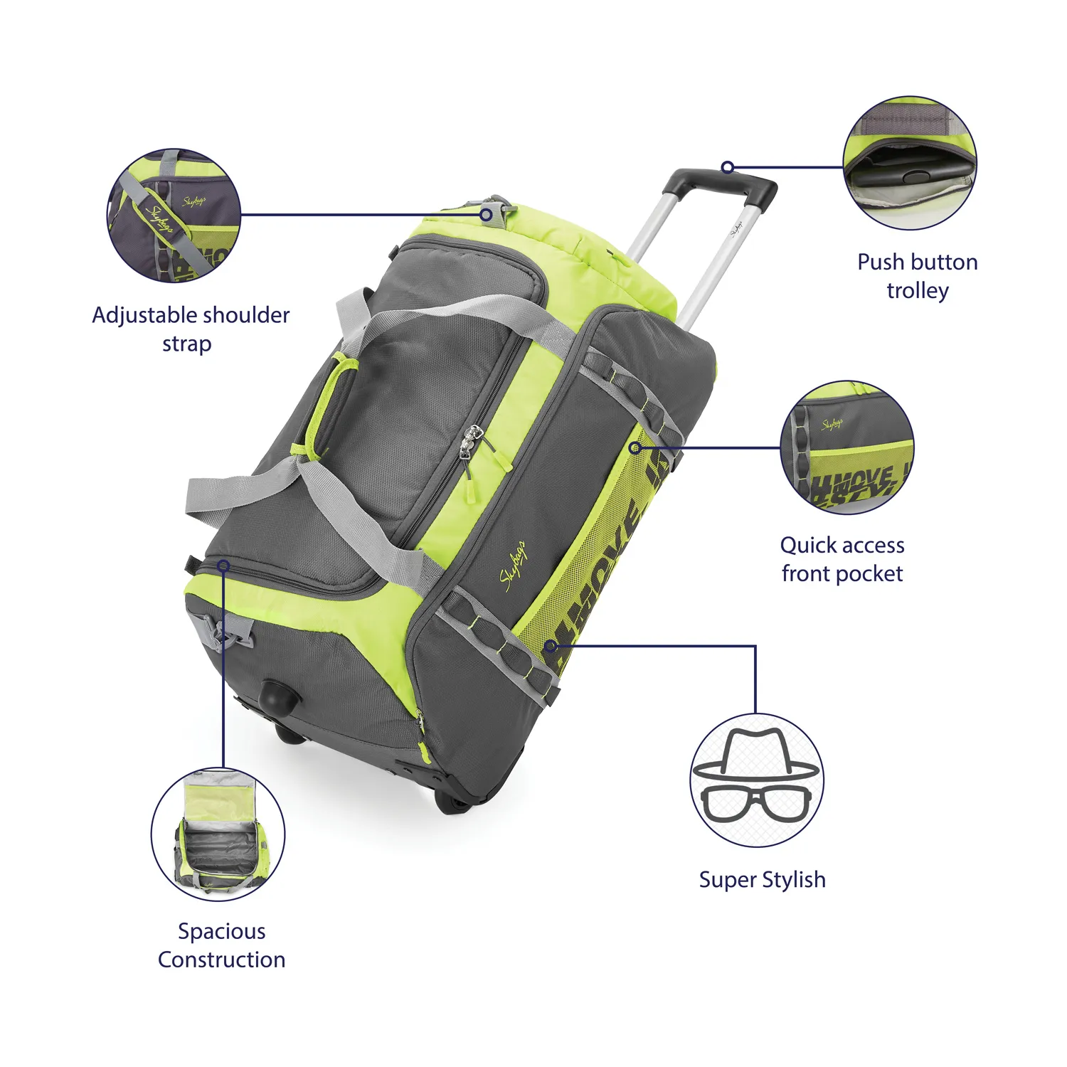 SKYBAGS HUSTLE DUFFLE MEDIUM CHECKIN LUGGAGE TROLLEY BAG LIGHT GREEN - Image 5
