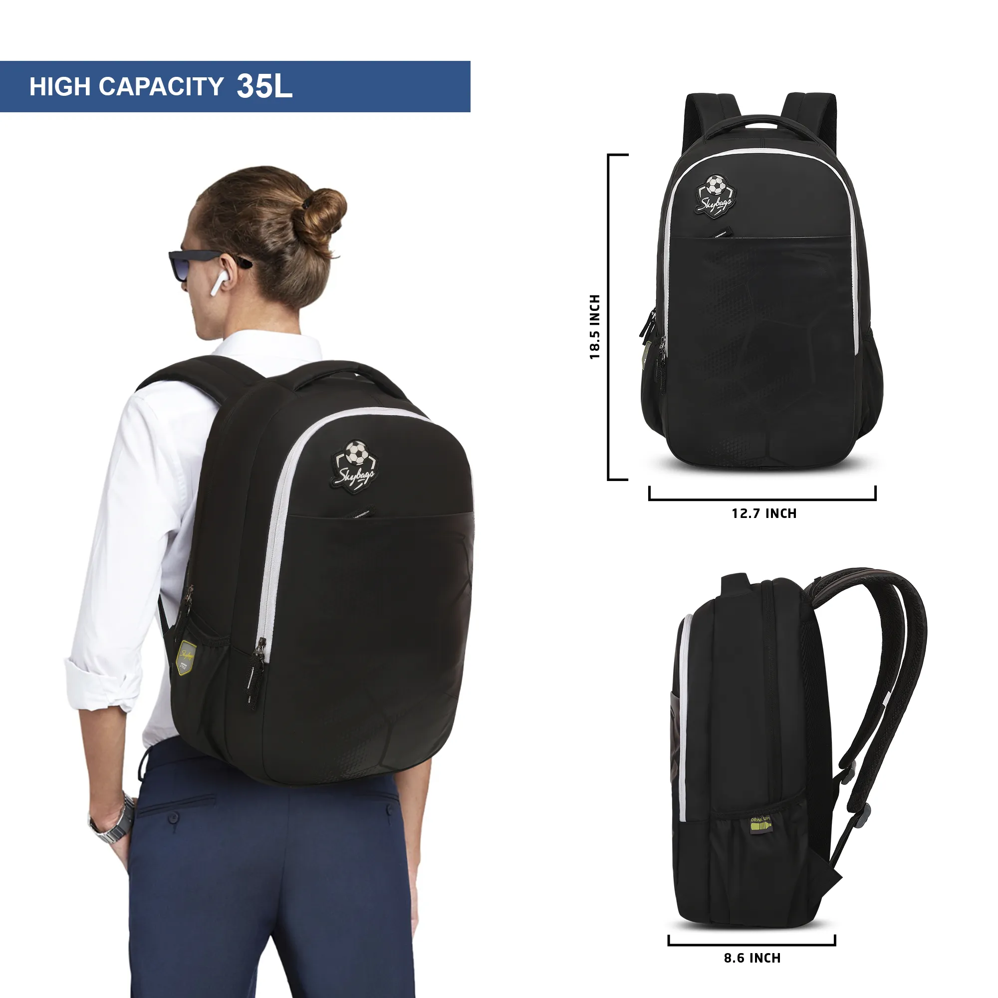 Skybags Kick 01 laptop Backpack Black - Image 9