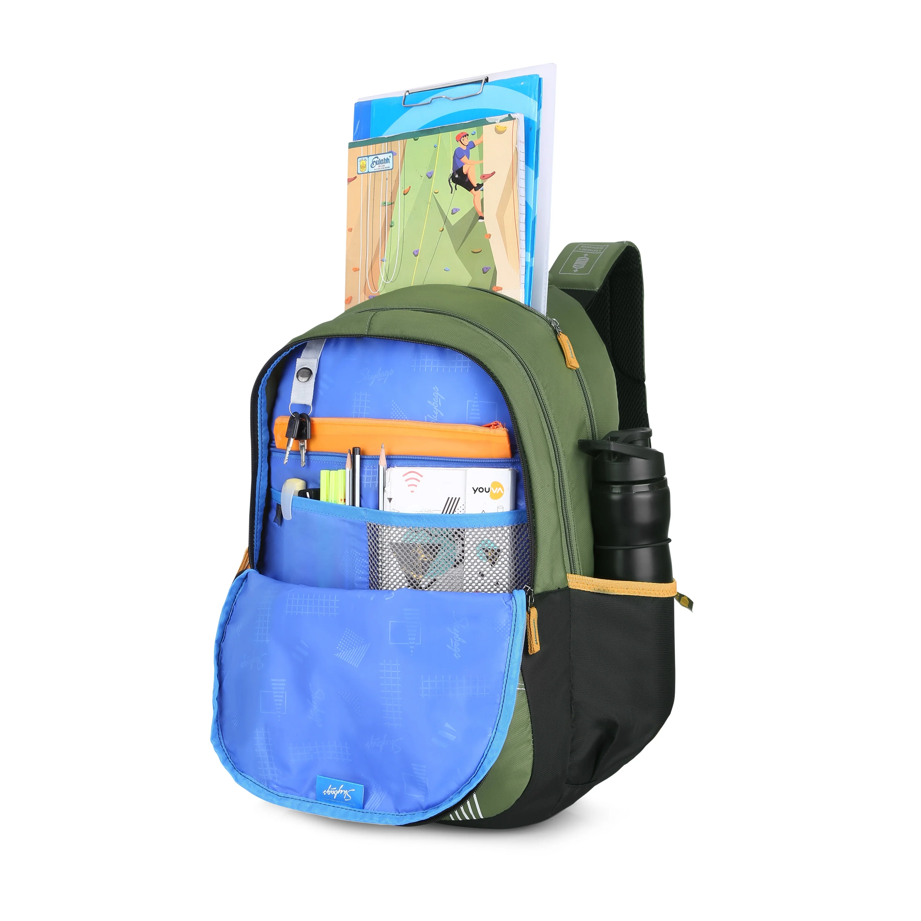 Skybags MAZE PRO 05 SCHOOL BACKPACK GREEN BLACK - Image 8