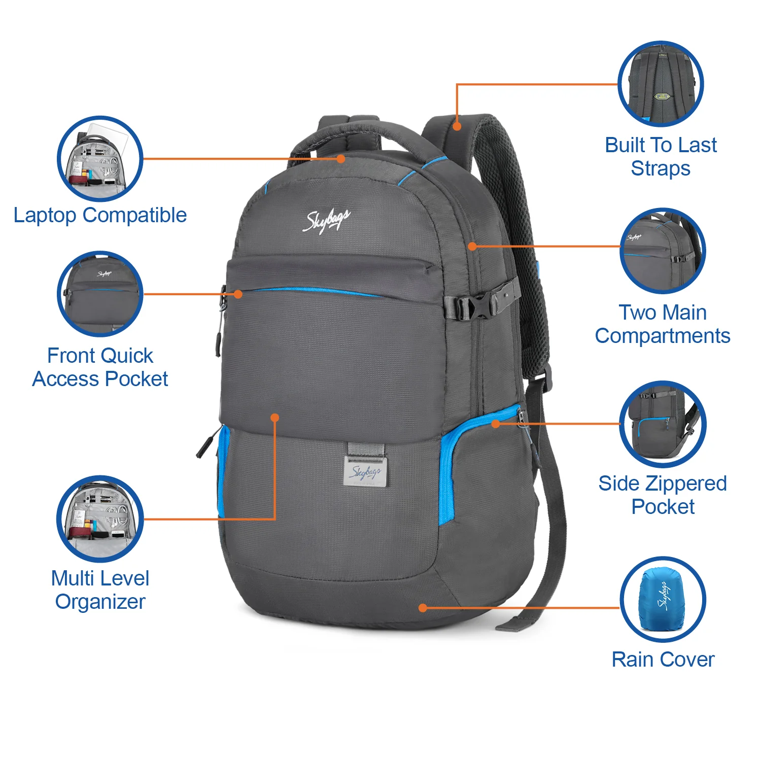 Skybags NETWORK PRO LAPTOP BACKPACK GREY - Image 9