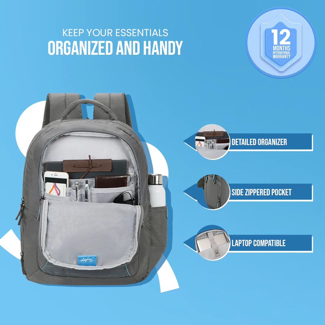 Skybags Network RC Laptop Backpack (E) Grey - Image 3