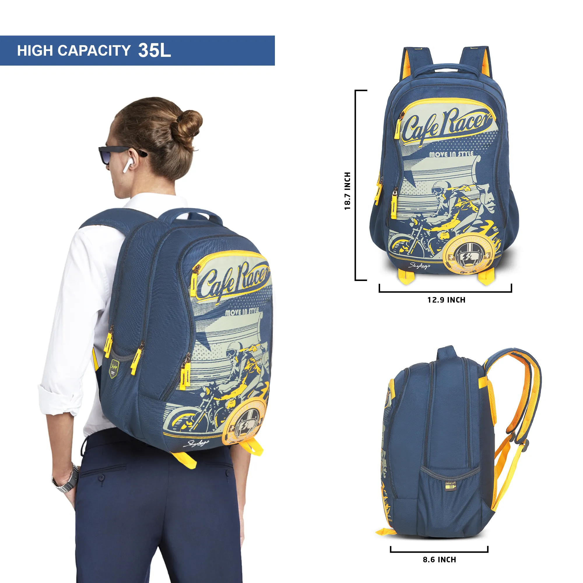 Skybags Offroader Pro Laptop Backpack Navy Blue - Image 10
