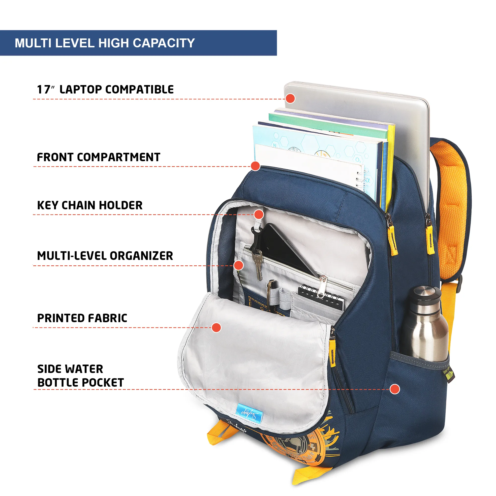 Skybags Offroader Pro Laptop Backpack Navy Blue - Image 8