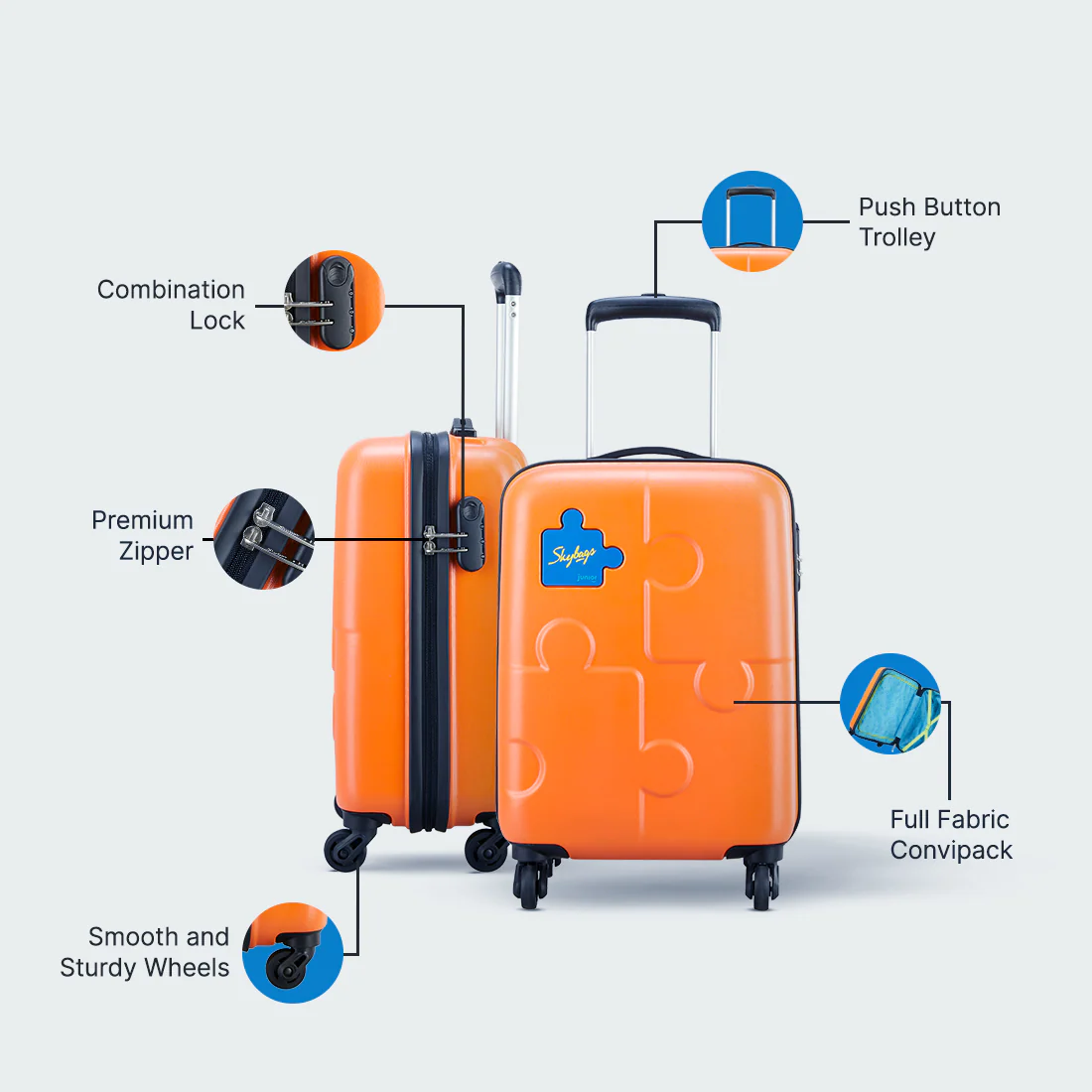 SKYBAGS PUZZLE KIDS HARD CASE CABIN LUGGAGE TROLLEY BAG ORANGE - Image 7