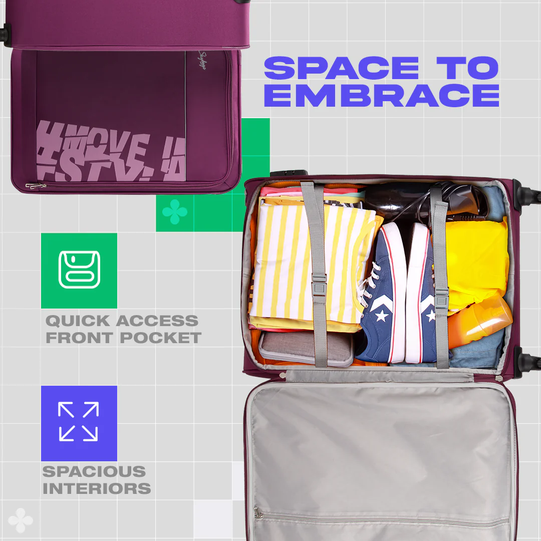 SKYBAGS RHUMBA SOFT CASE LUGGAGE TROLLEY BAG PURPLE - Image 4
