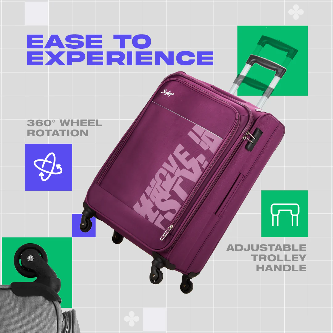 SKYBAGS RHUMBA SOFT CASE LUGGAGE TROLLEY BAG PURPLE - Image 5