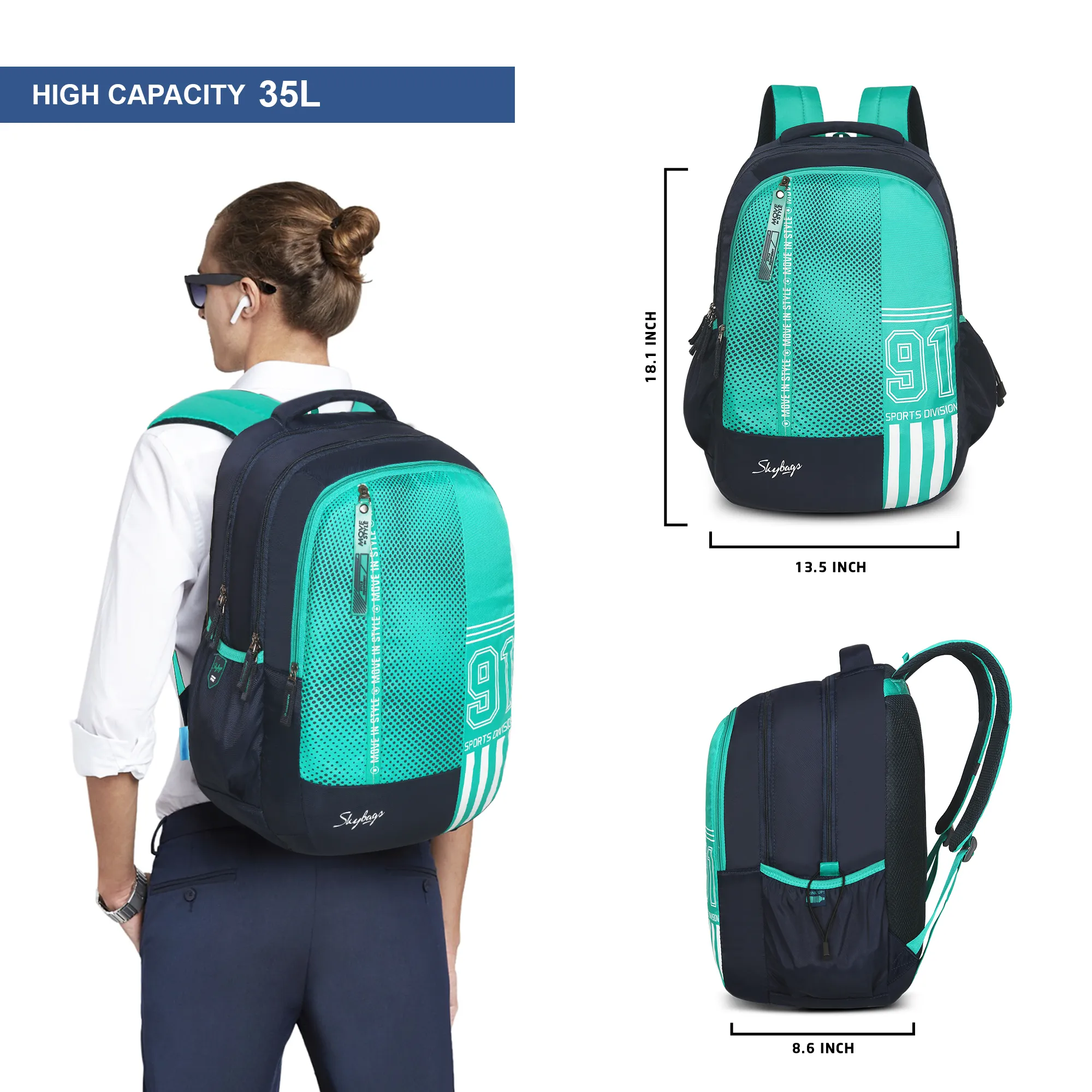 Skybags Shield 02 School Backpack Teal - Image 10