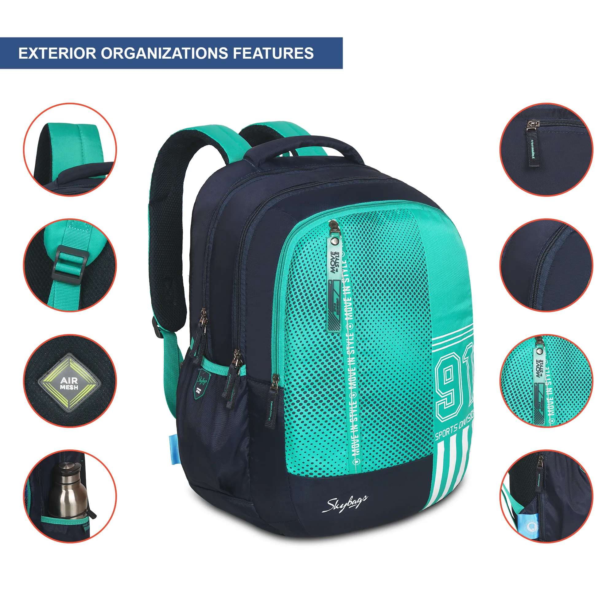 Skybags Shield 02 School Backpack Teal - Image 7