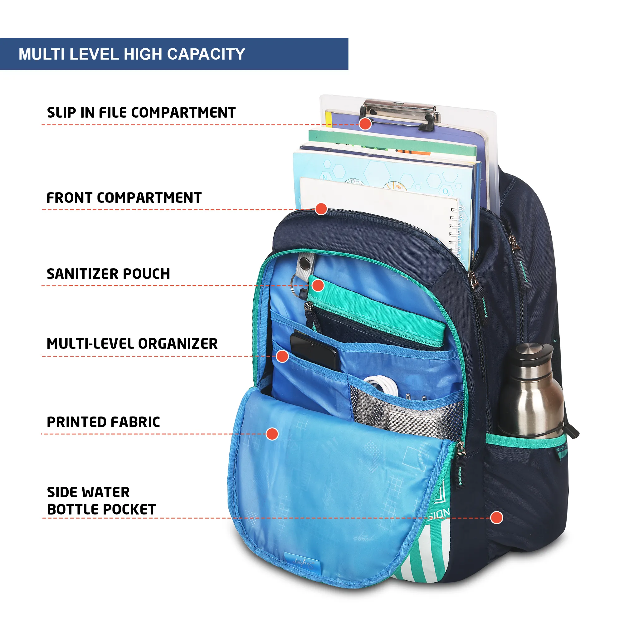 Skybags Shield 02 School Backpack Teal - Image 8