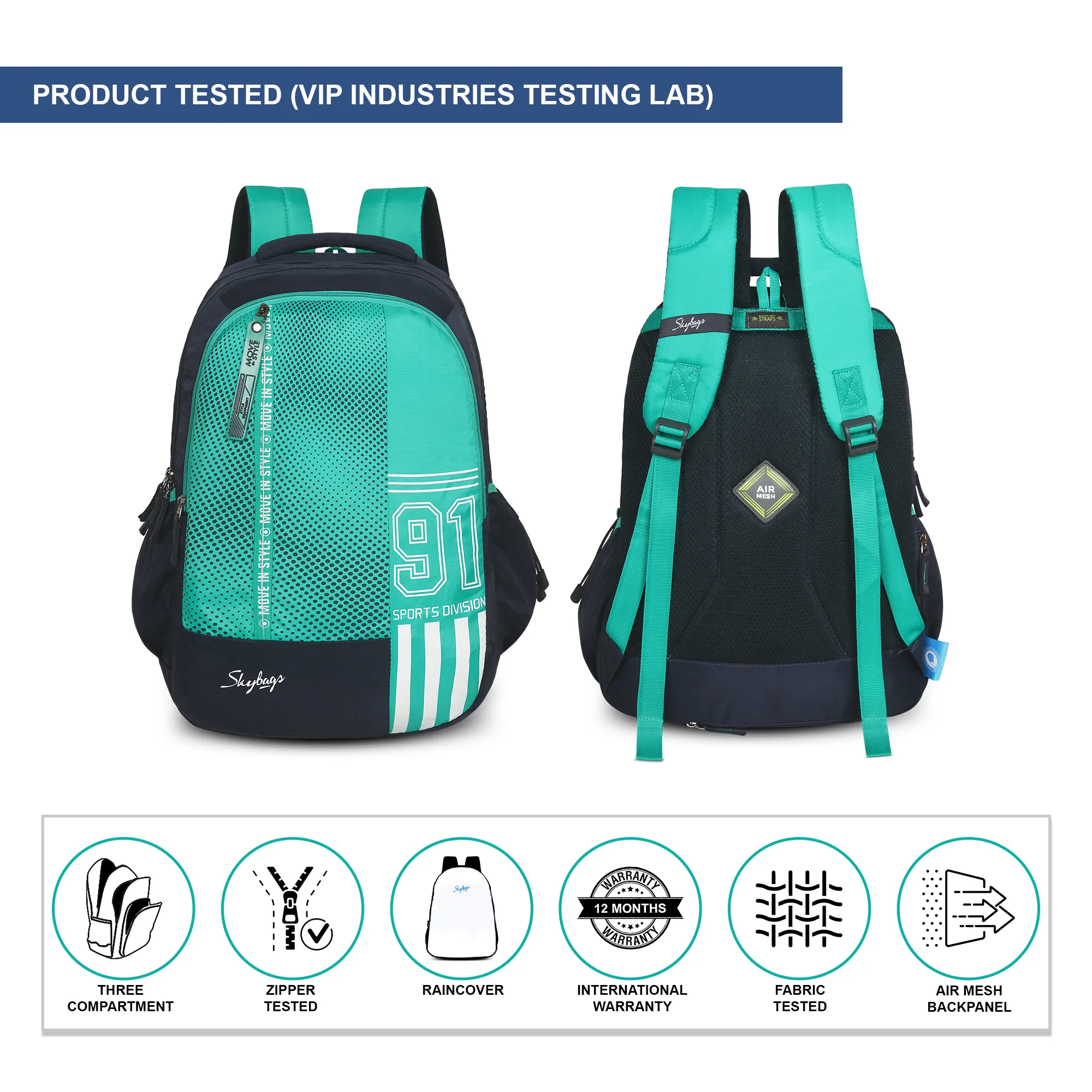 Skybags Shield 02 School Backpack Teal - Image 9