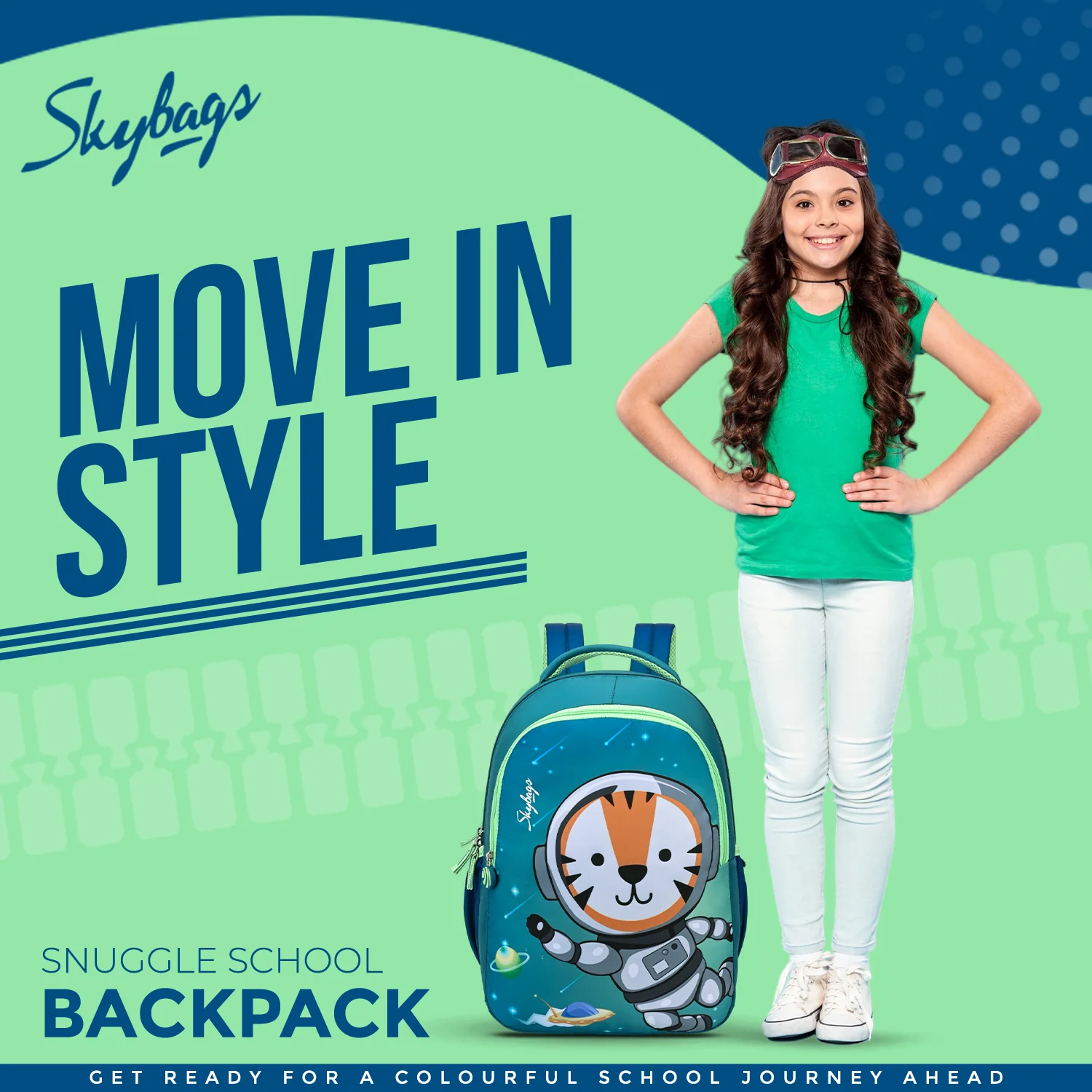 Skybags SNUGGLE 01 SCHOOL BACKPACK GREEN BLUE - Image 2