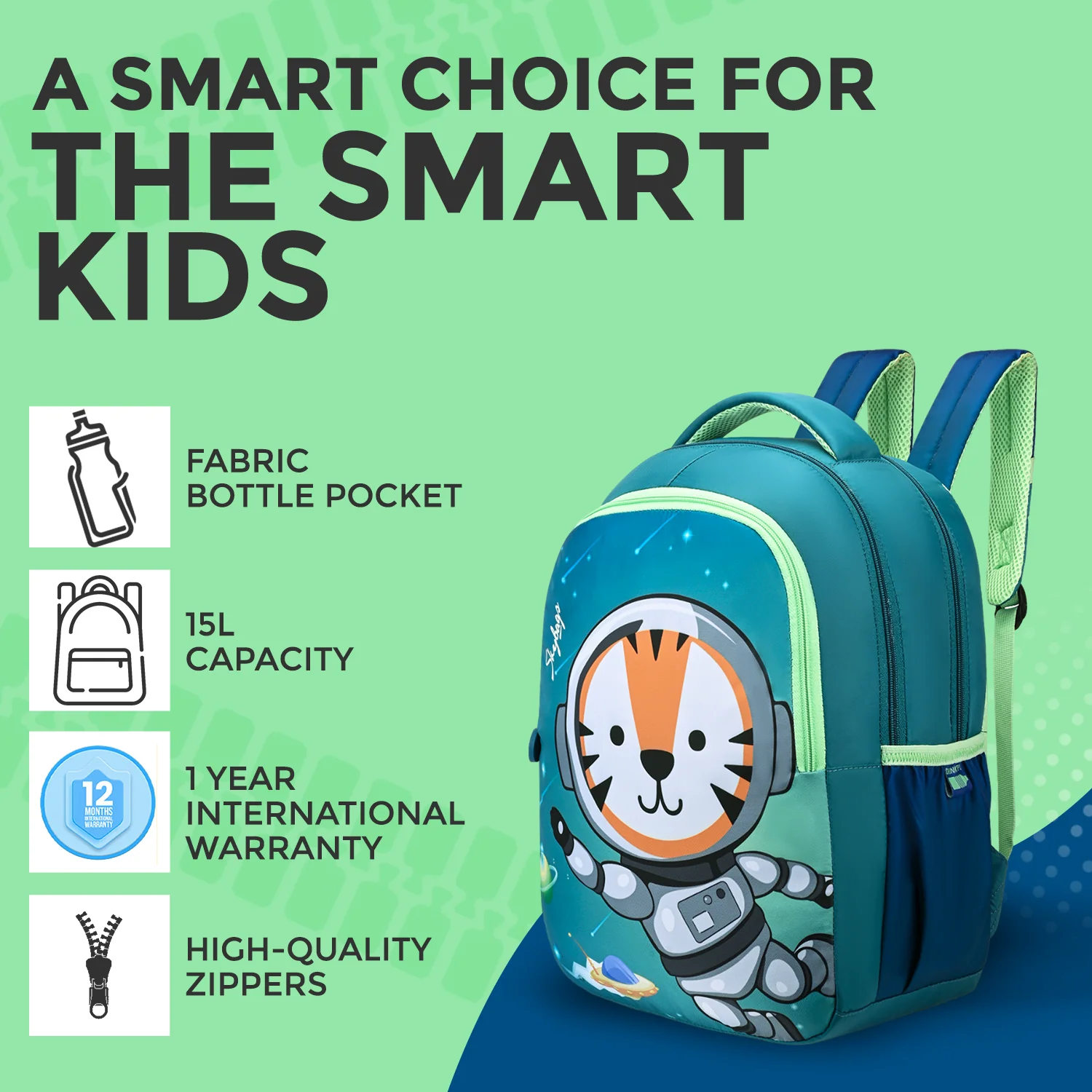 Skybags SNUGGLE 01 SCHOOL BACKPACK GREEN BLUE - Image 3