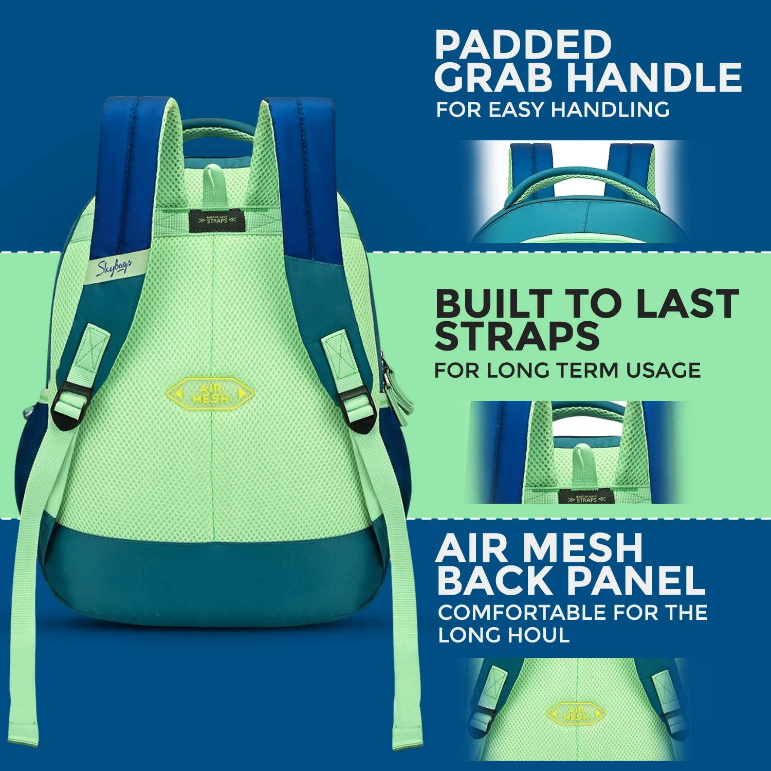 Skybags SNUGGLE 01 SCHOOL BACKPACK GREEN BLUE - Image 5